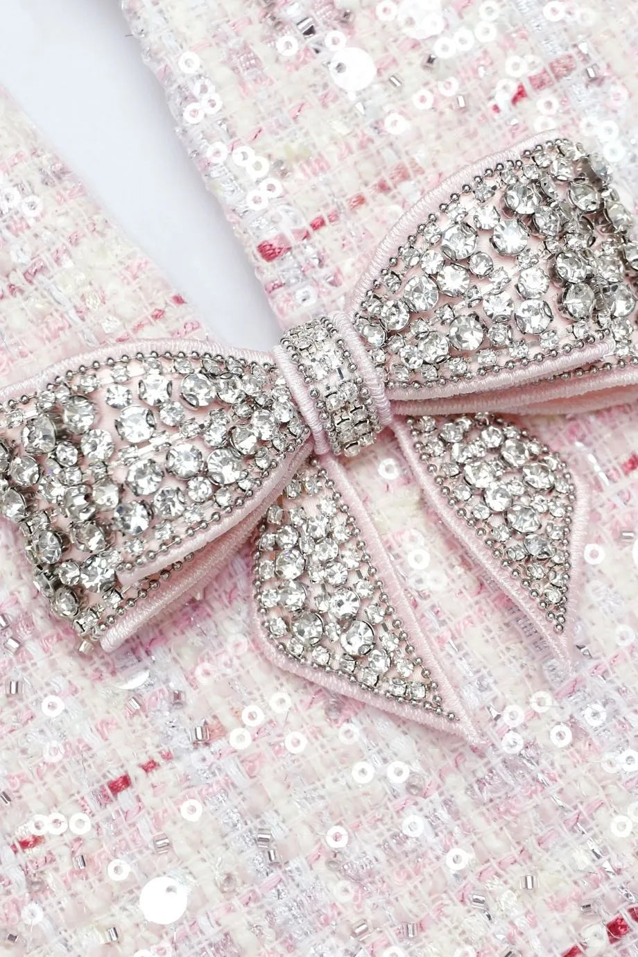 Sleeveless Sequin Boucle Bow Mini Dress in Pink