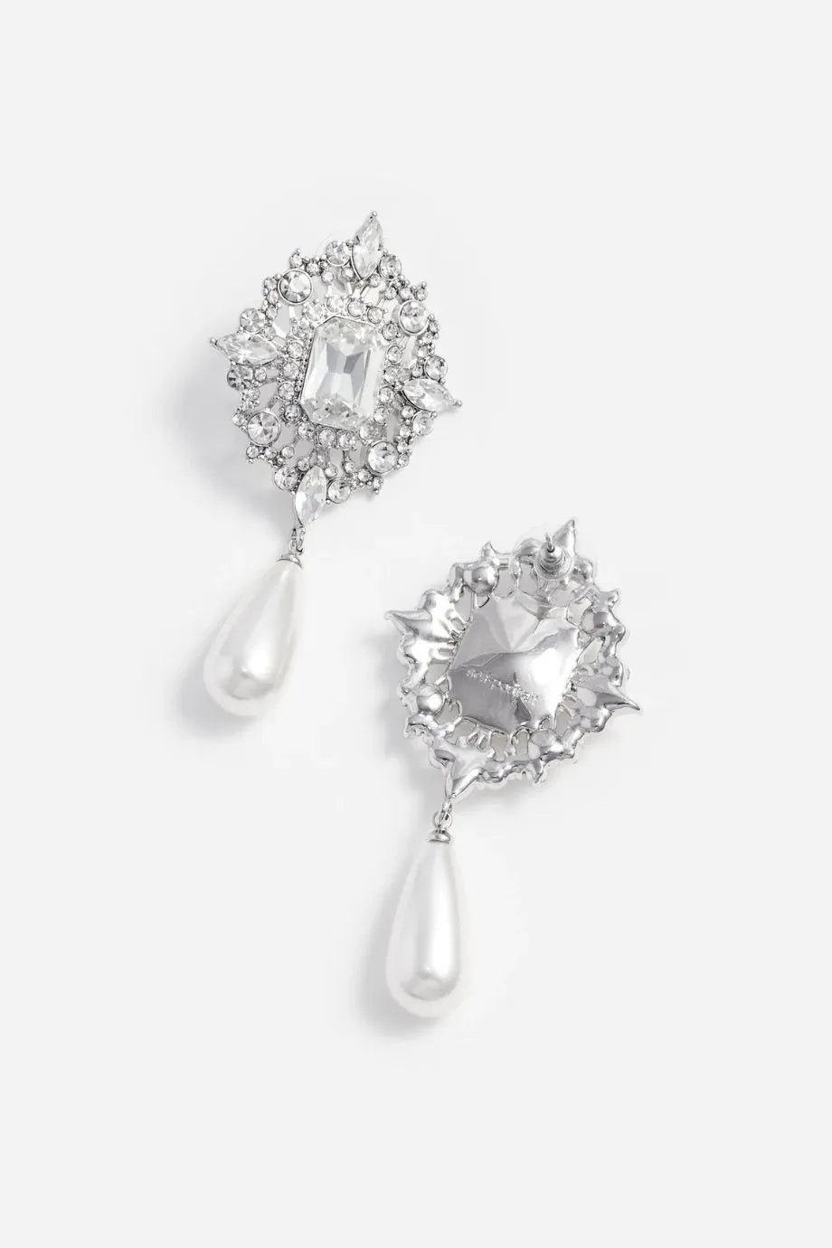 Crystal Pearl Droplet Earrings in Silver