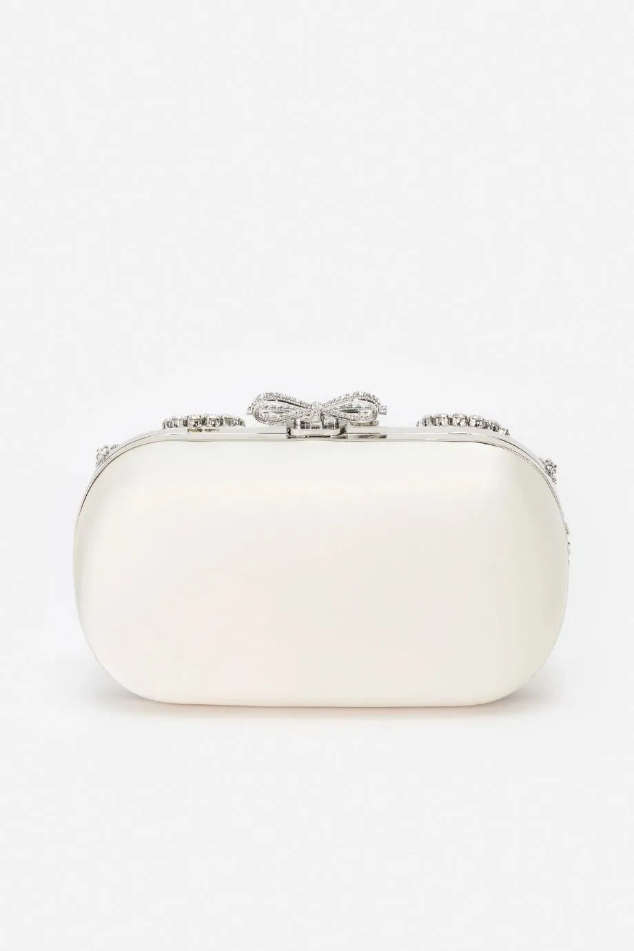 Satin Multi Crystal Clutch Bag in Cream