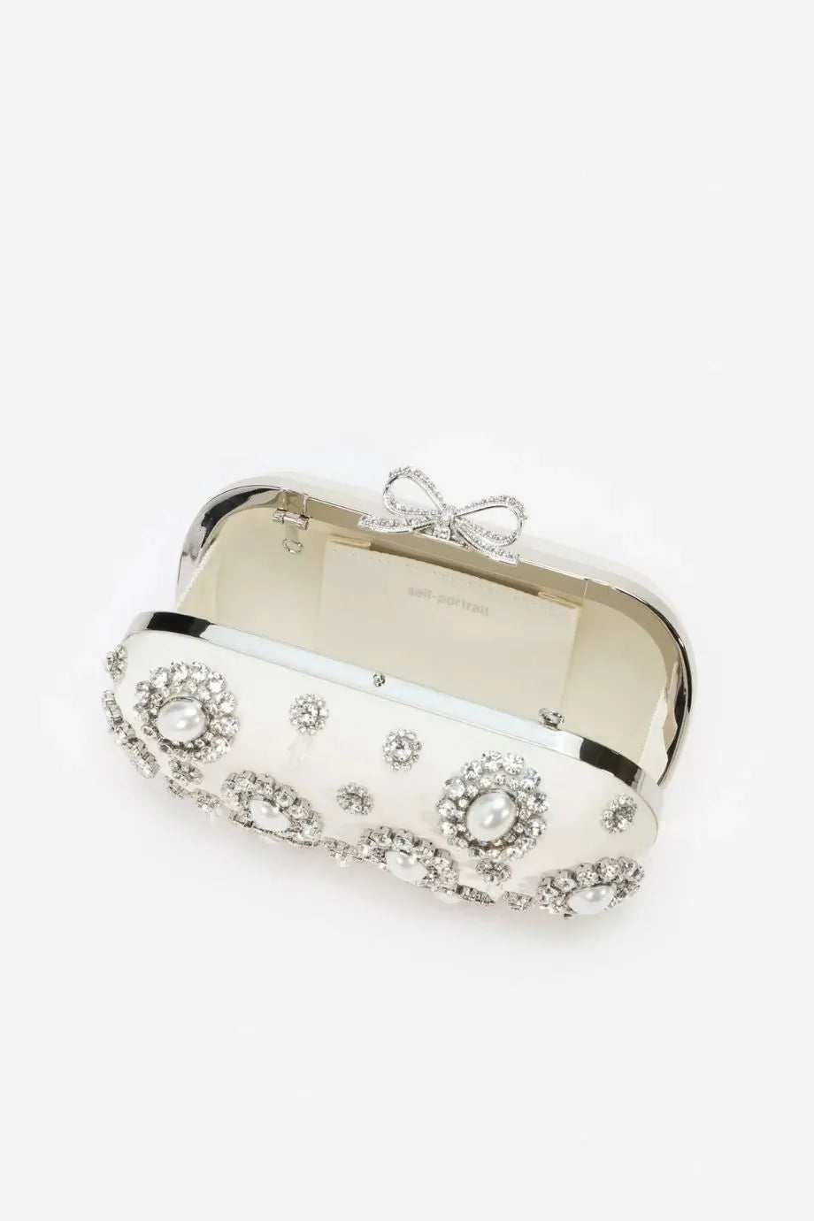 Satin Multi Crystal Clutch Bag in Cream