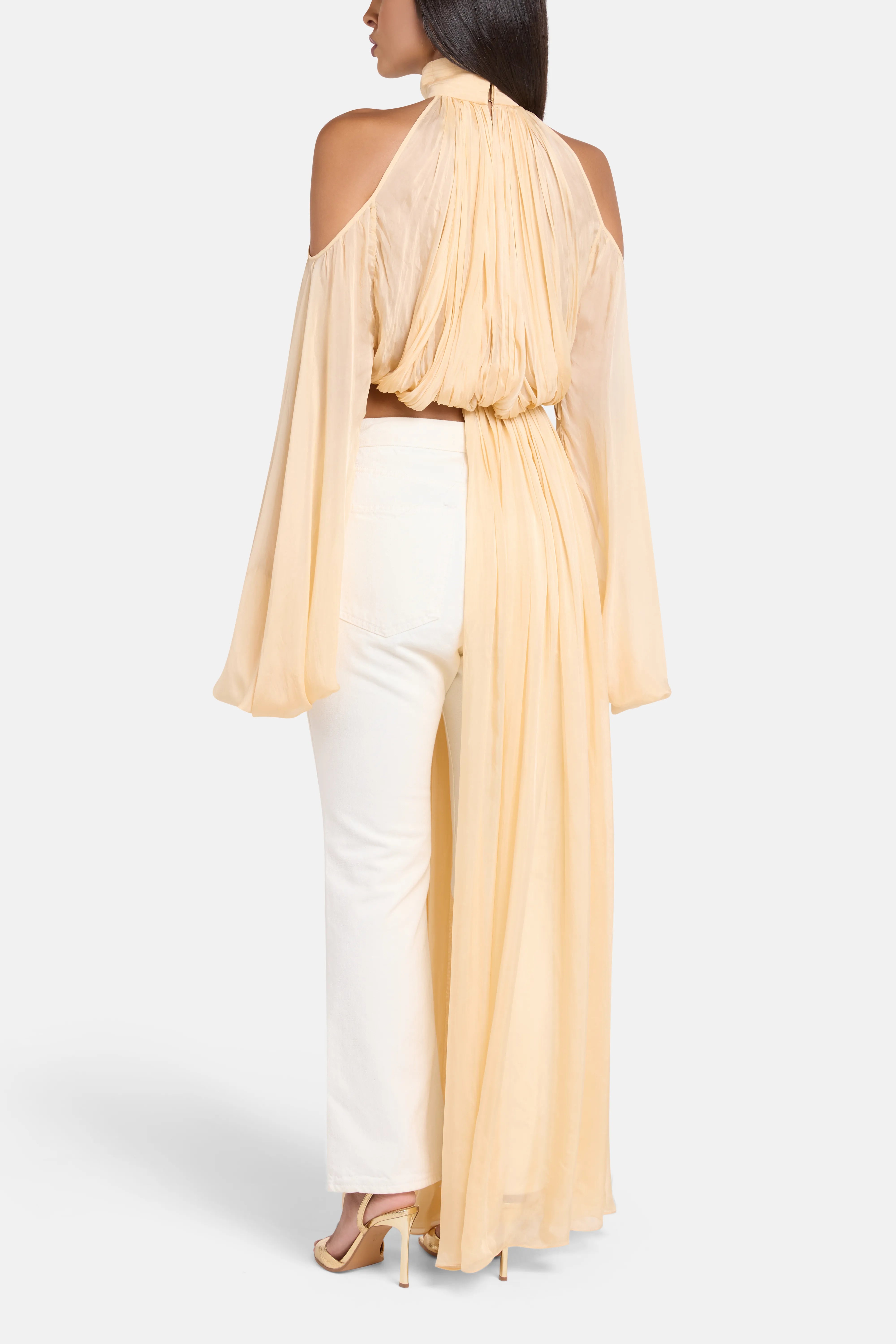 Sage Shoulder Cut Out Chiffon Top in Gold