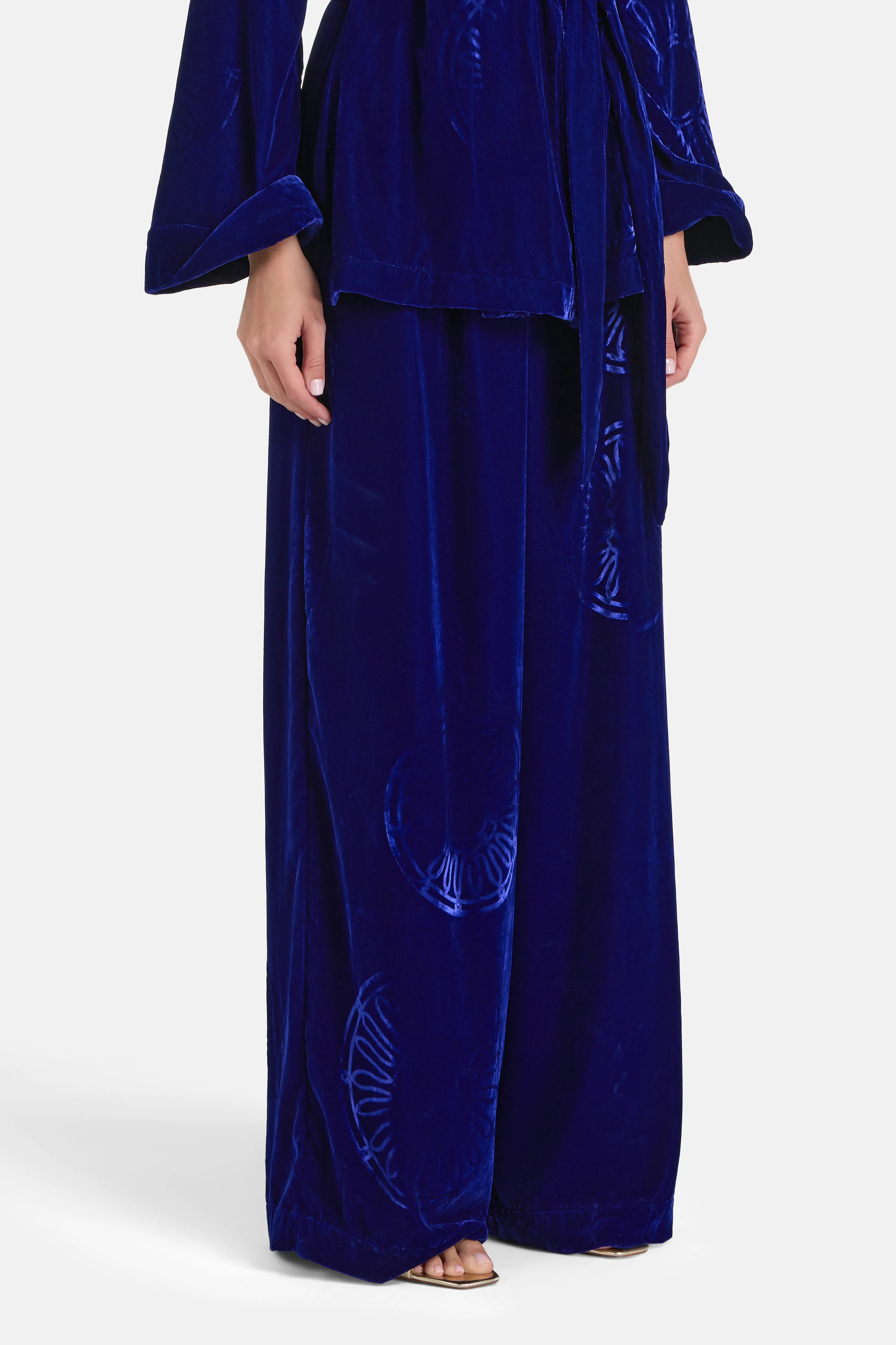 Kyma Imposed Silk Velvet Blend Trousers in Blue