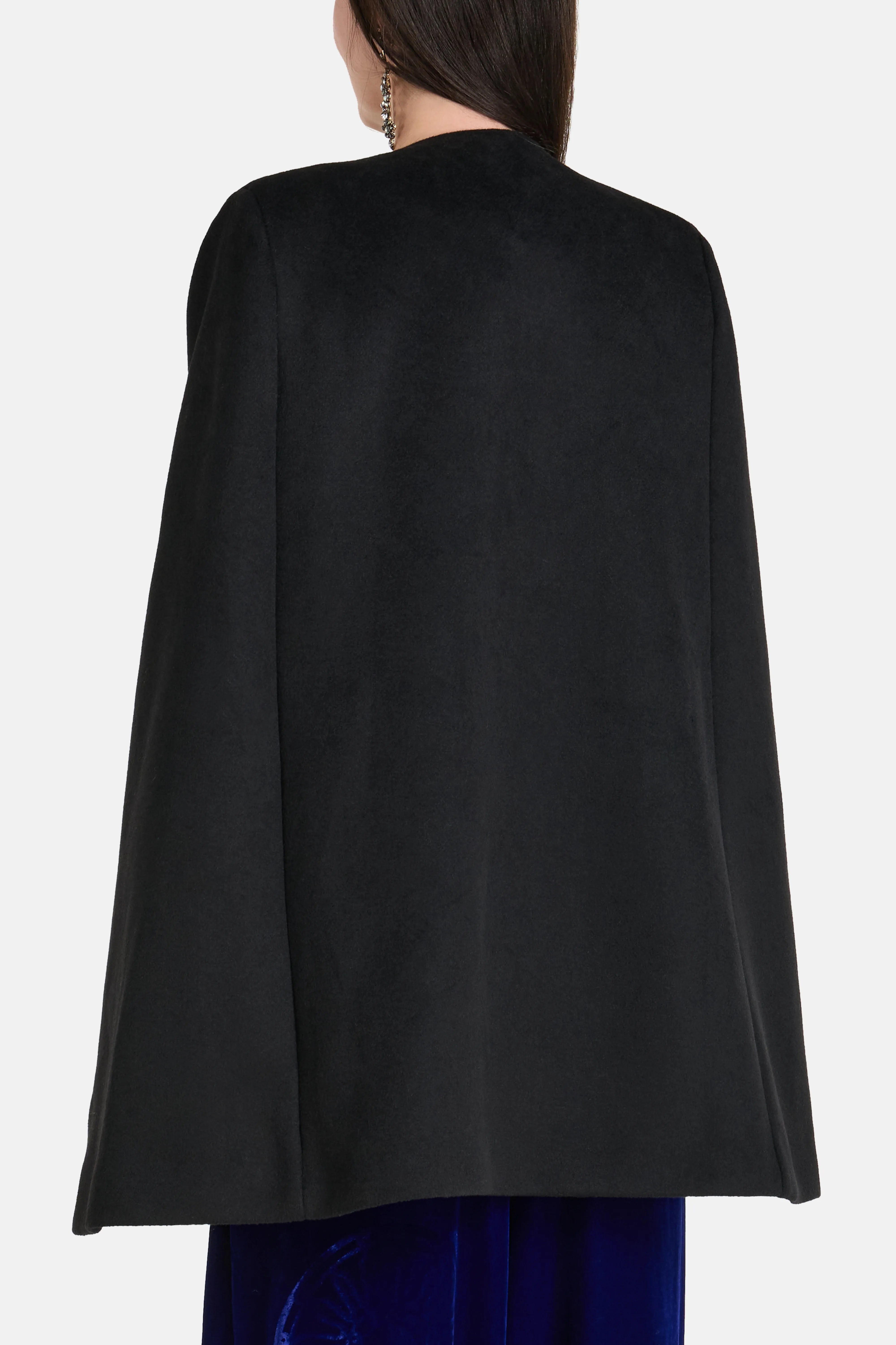 Infinity Gold Silk Velvet Blend Coat with Cape in Black