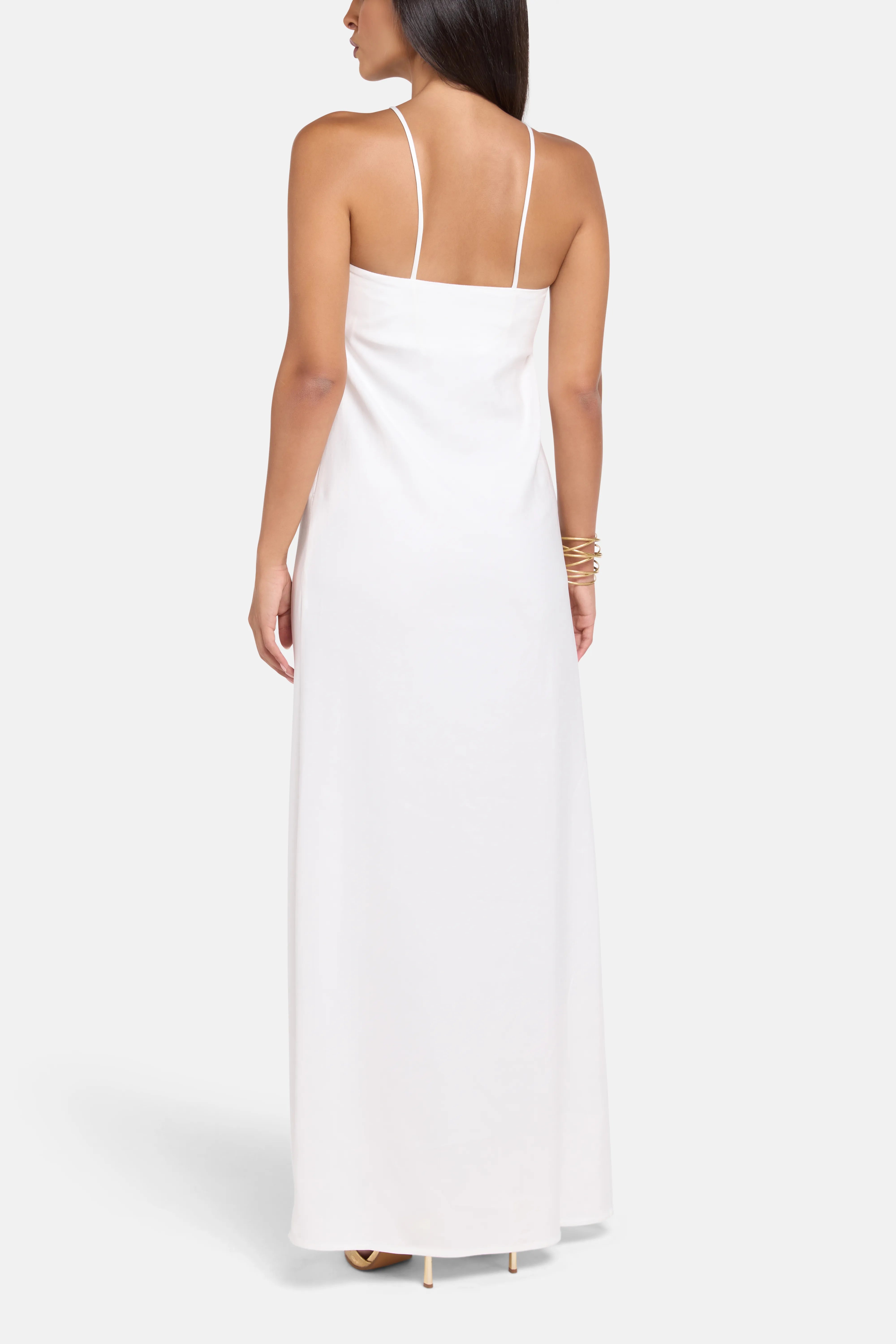 Galatea Sleeveless Maxi Dress in White and Gold