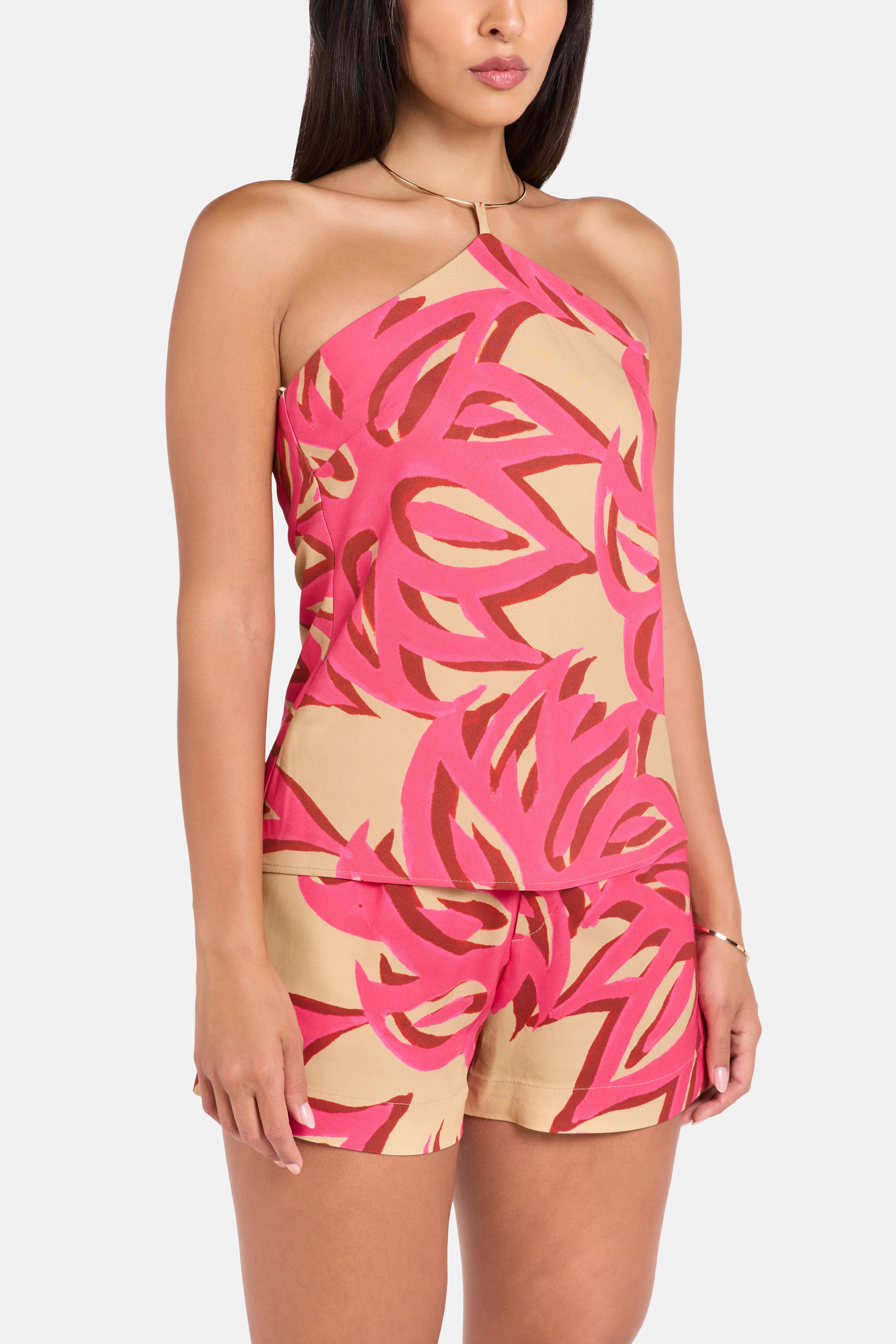 Ismene Sabra Sleeveless Silk Halter Neck Top in Pink