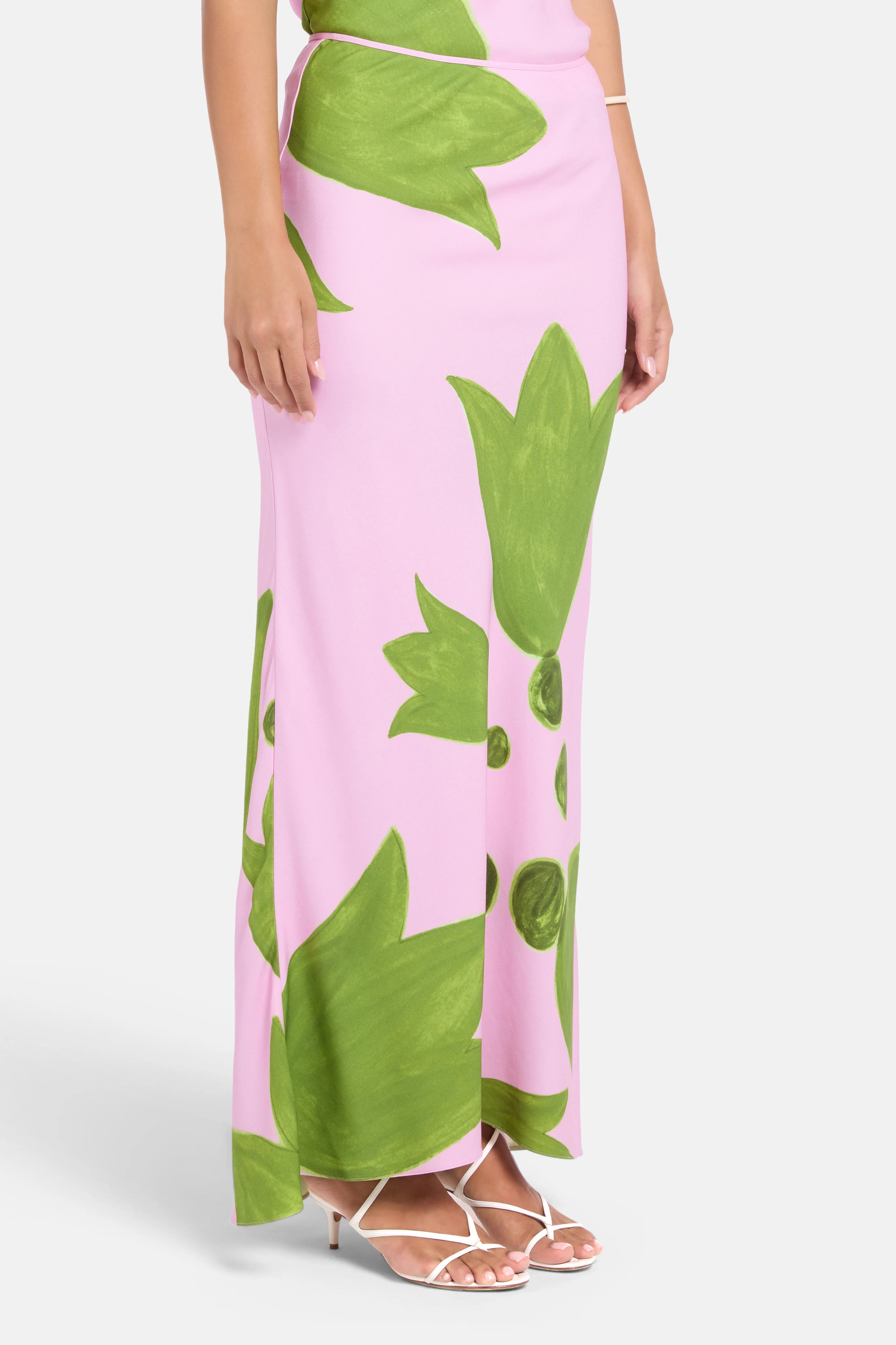 Eudora Baias Cut Maxi Skirt in Green and Pink