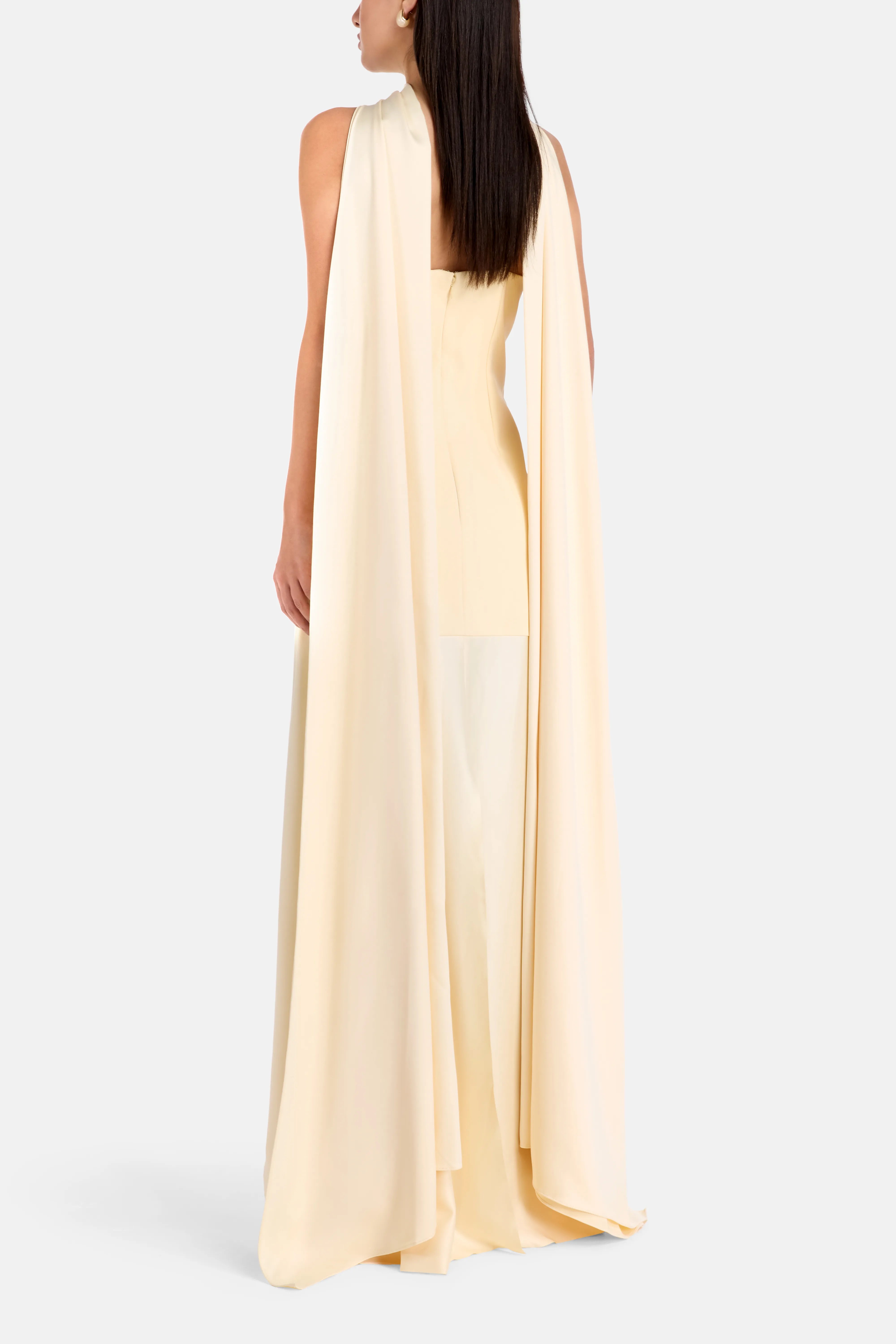 Cece Halter Neck Sleeveless Evening Dress in White with Scarf