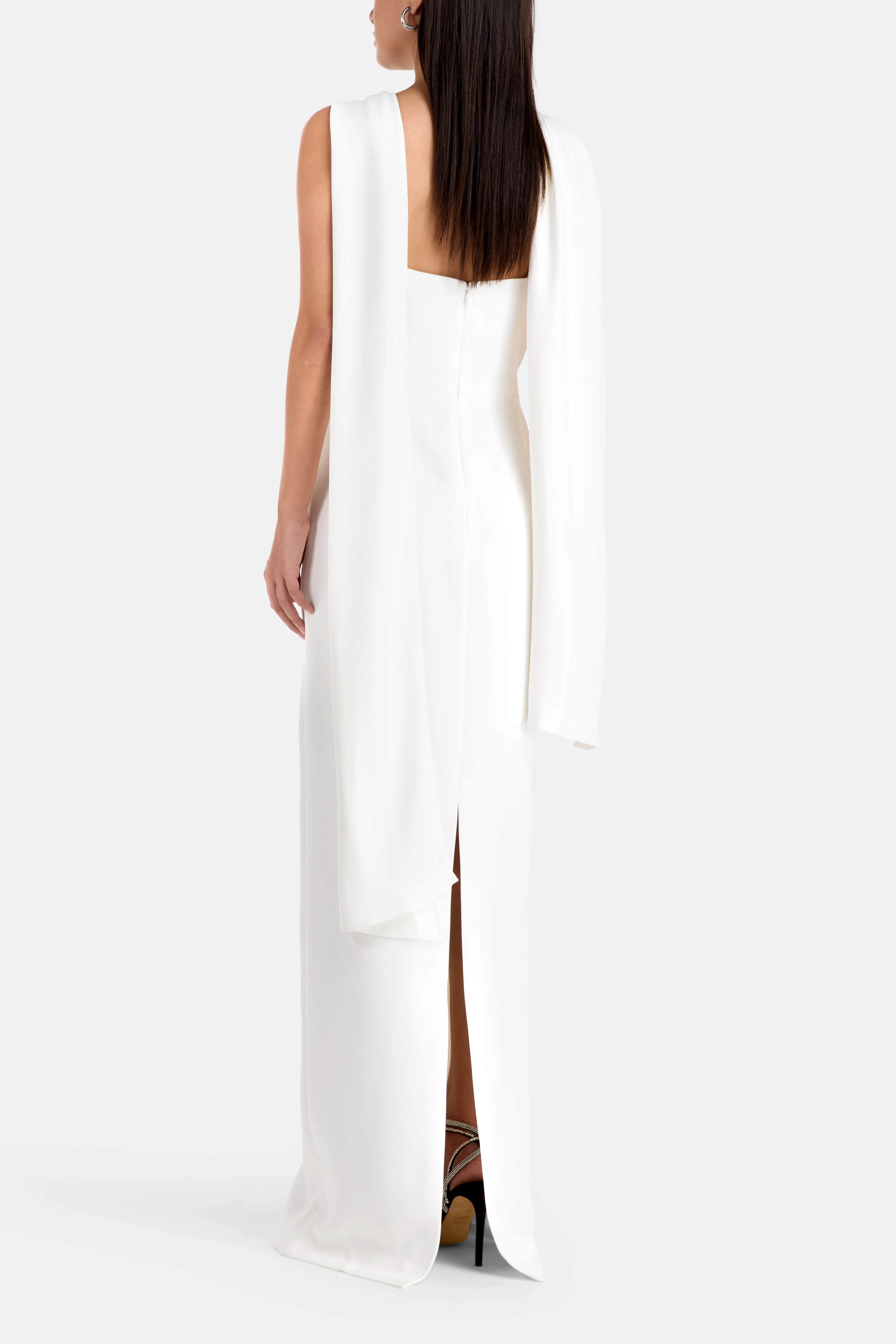 Rona Halter Neck Sleeveless Evening Dress in White with Scarf
