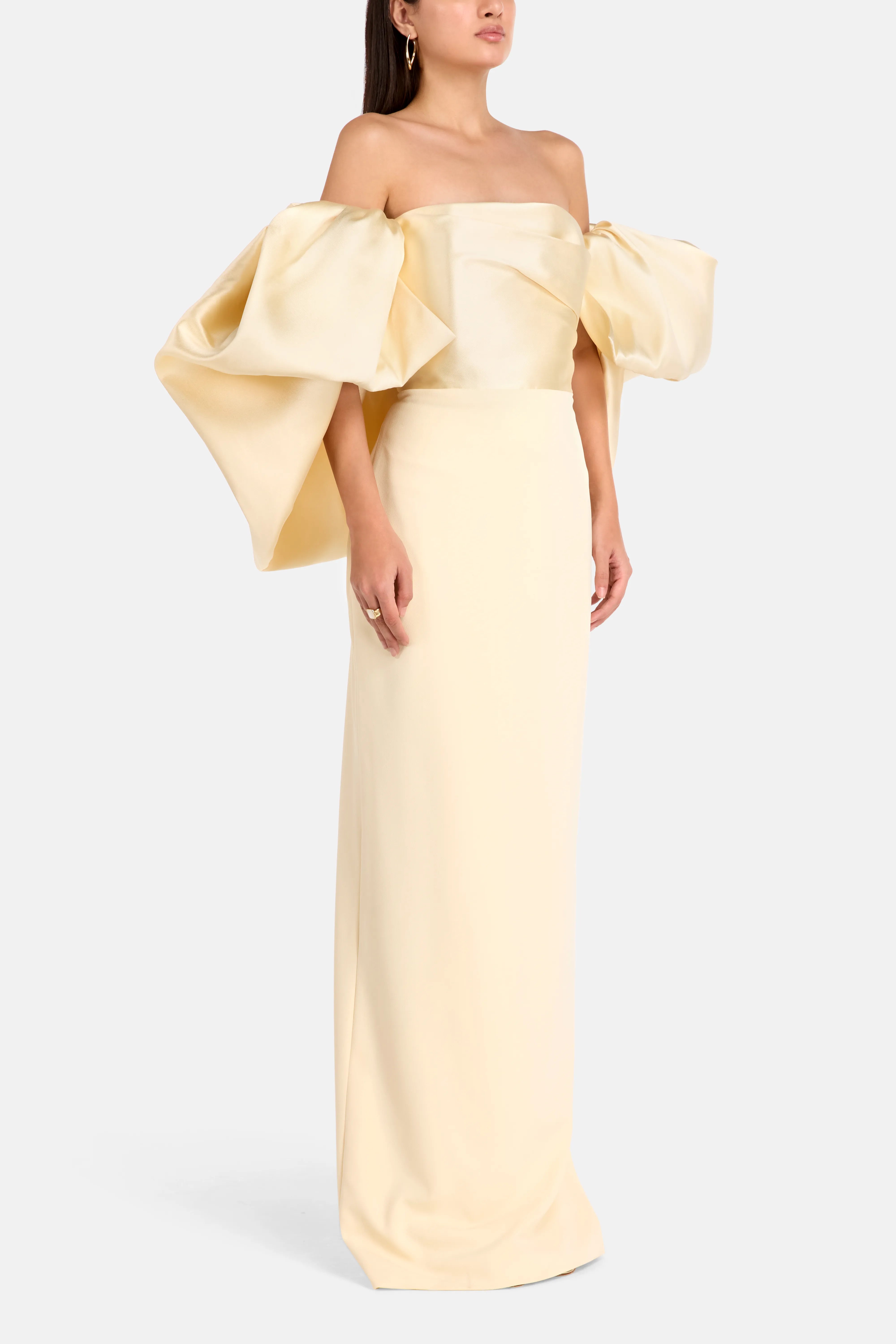 Floris Off Shoulder Puff Sleeves Evening Dress in White