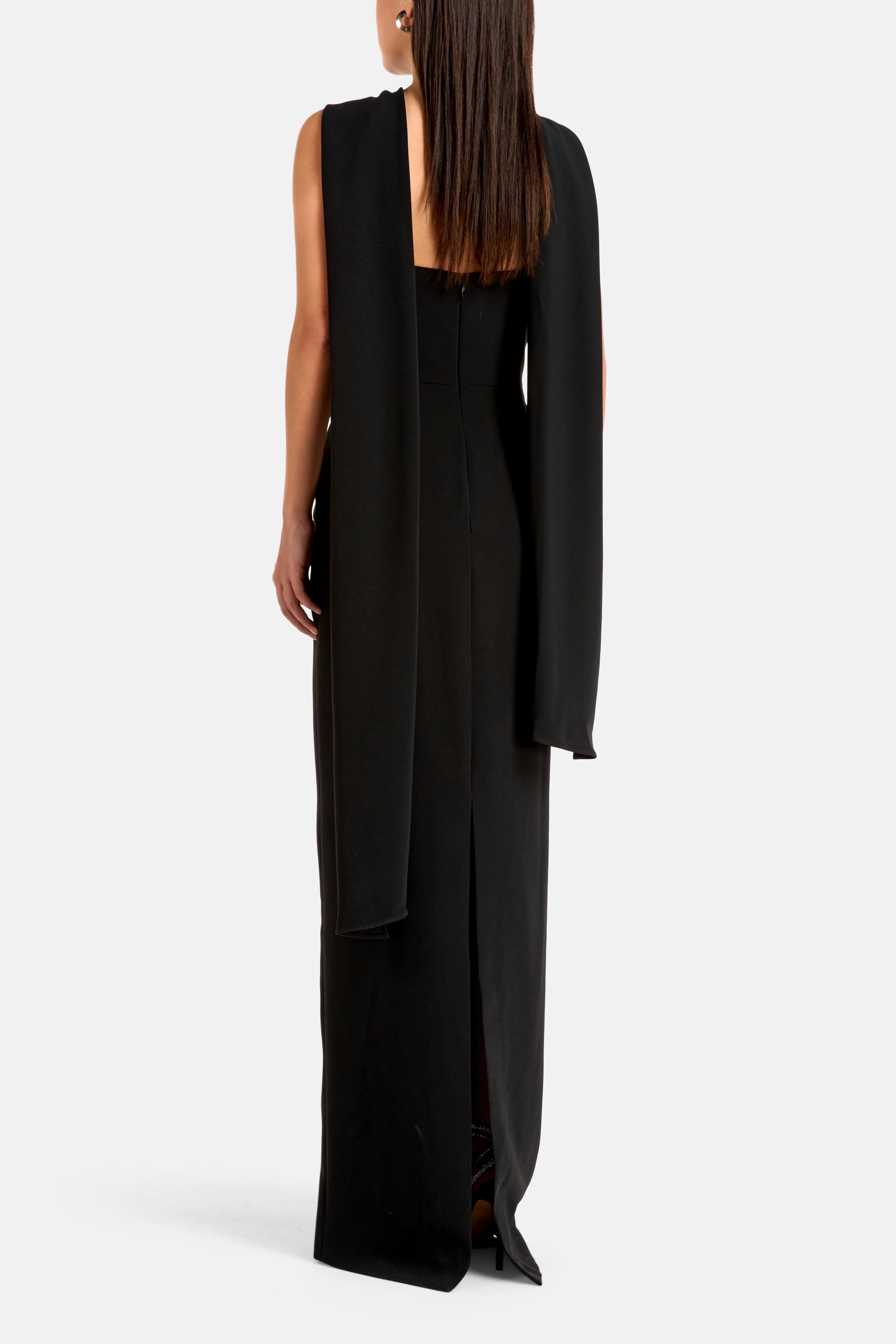Rona Halter Neck Sleeveless Evening Dress in Black with Scarf