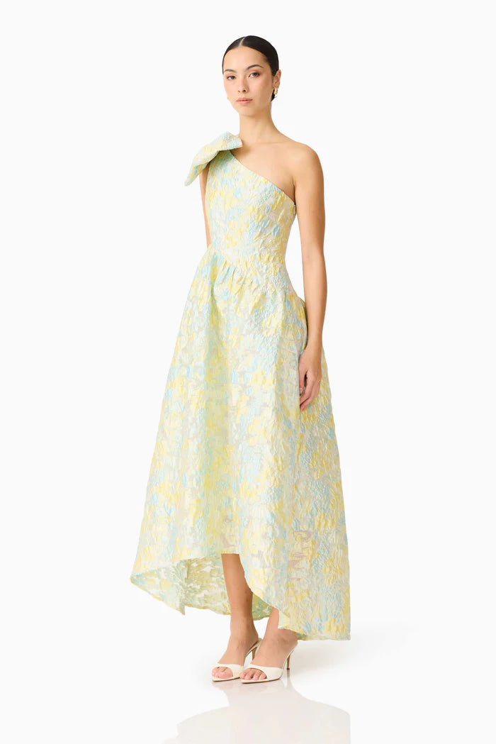 Penelope Asymmetrical One Shoulder Floral Maxi Dress in Yellow