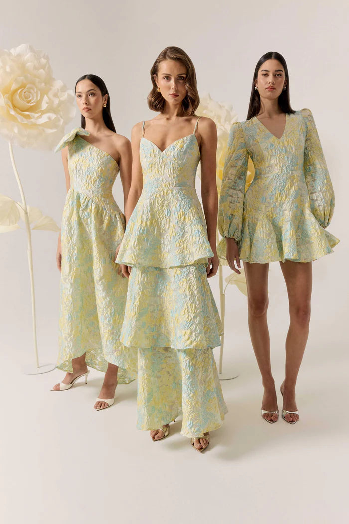 Penelope Asymmetrical One Shoulder Floral Maxi Dress in Yellow