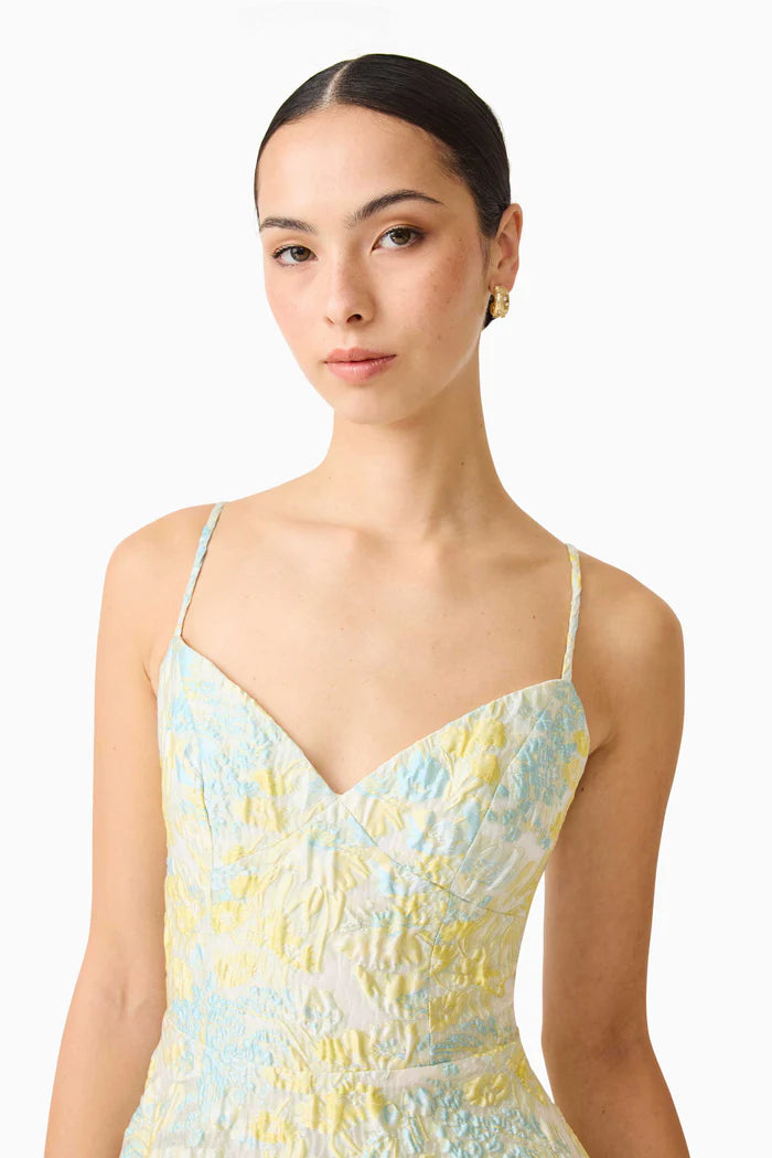 Penelope Tiered Floral Sleeveless Maxi Dress in Yellow