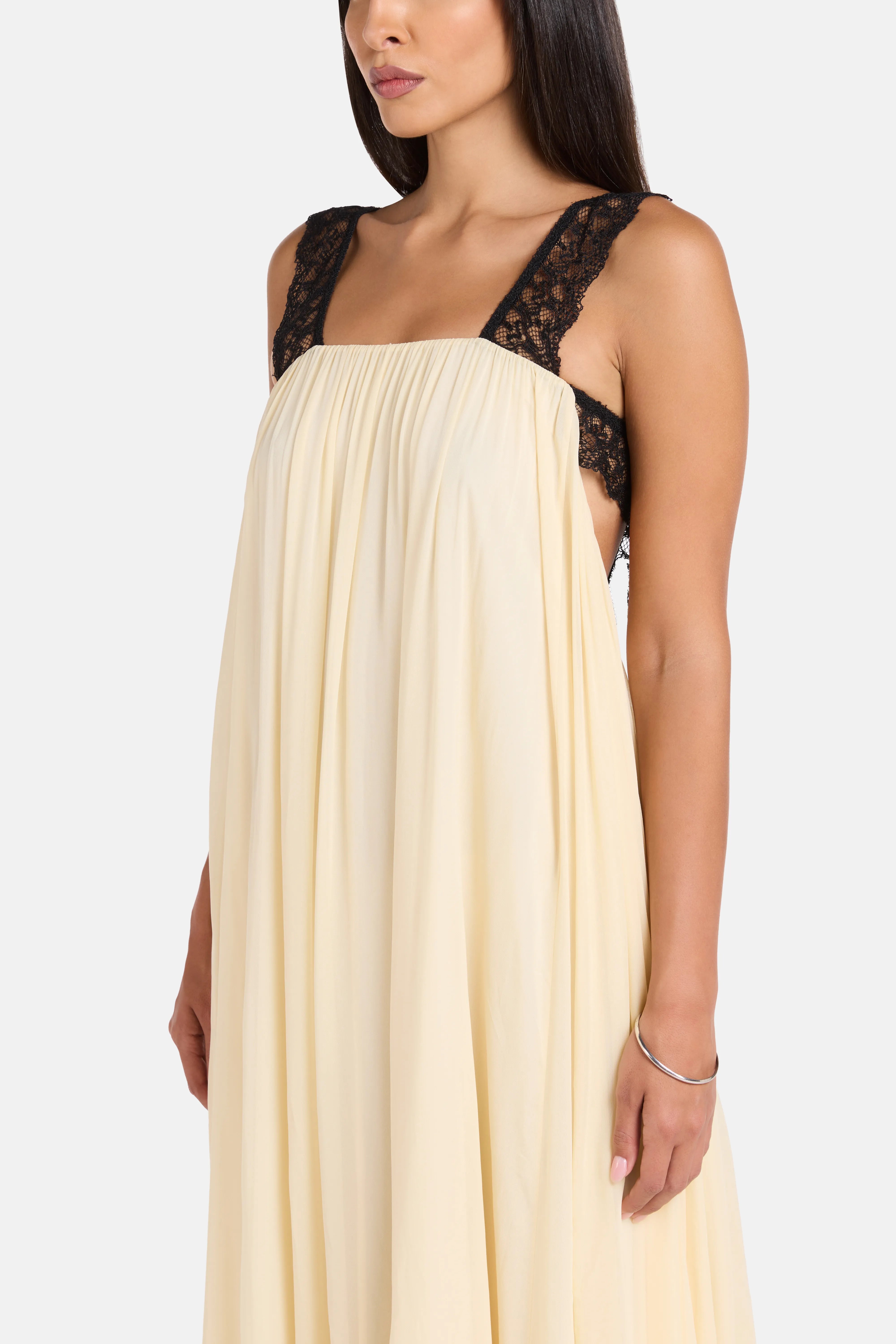 Carmela Viscose Georgette Sleeveless Maxi Dress in White