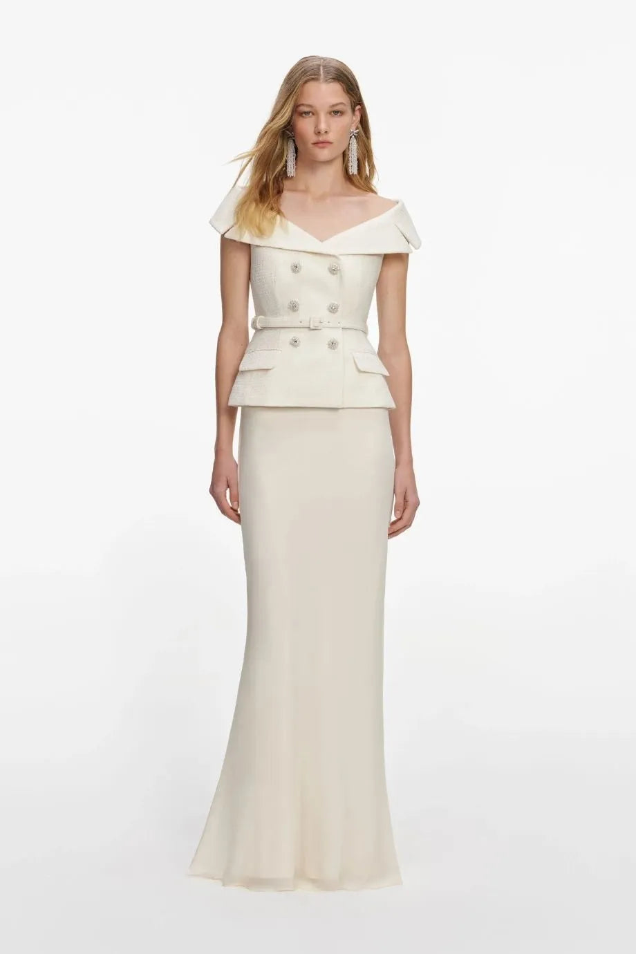 Boucle Belted Maxi Dress in Cream