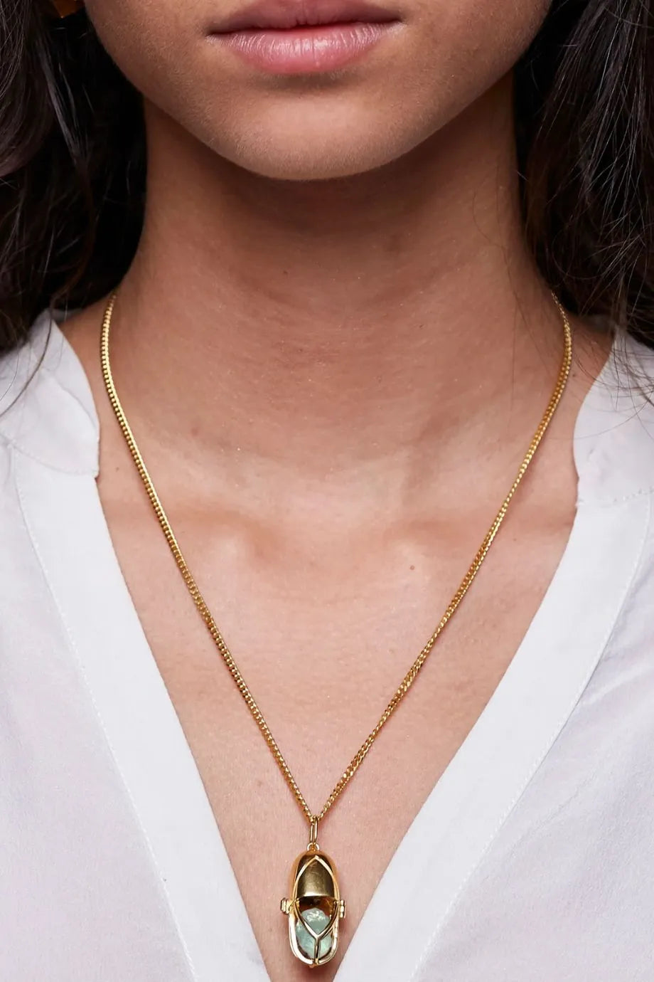 Capsule Crystal Pendant Necklace in Gold