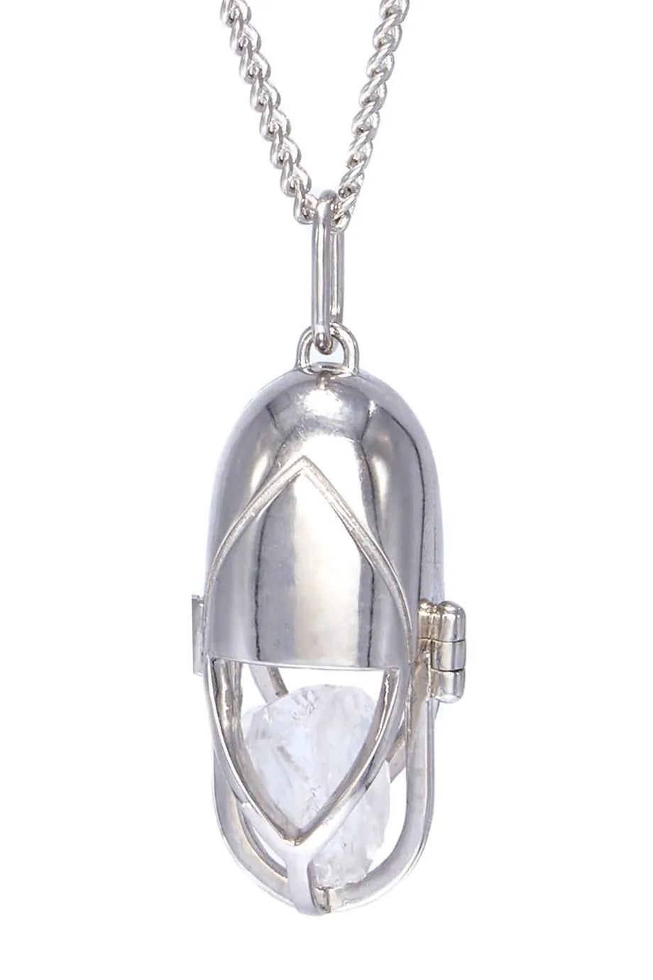 Capsule Crystal Pendant Necklace in Silver