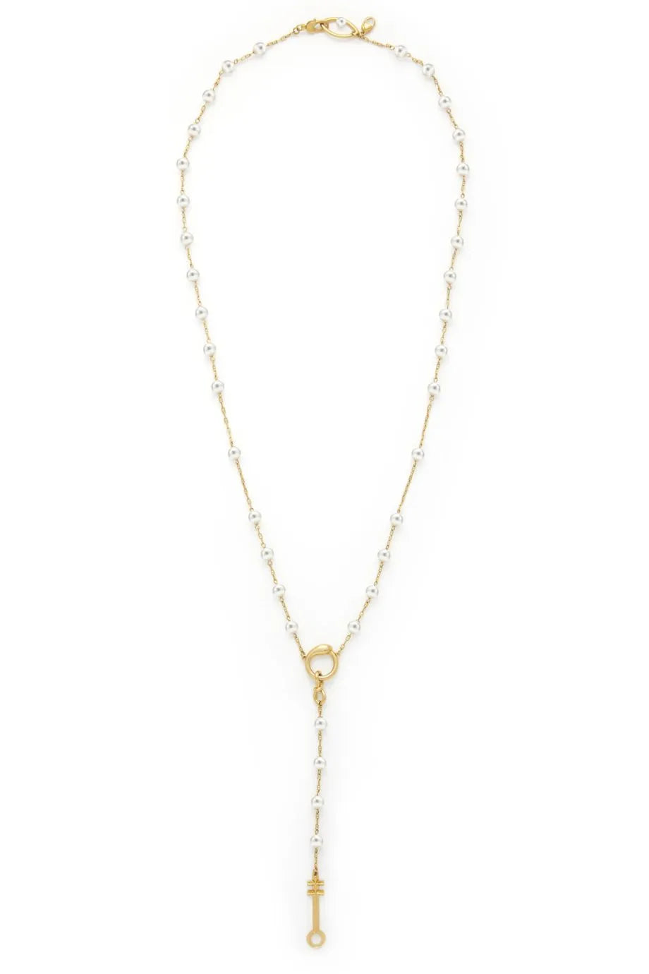 Egyptian Symbols Rosary Pearl Necklace in Gold