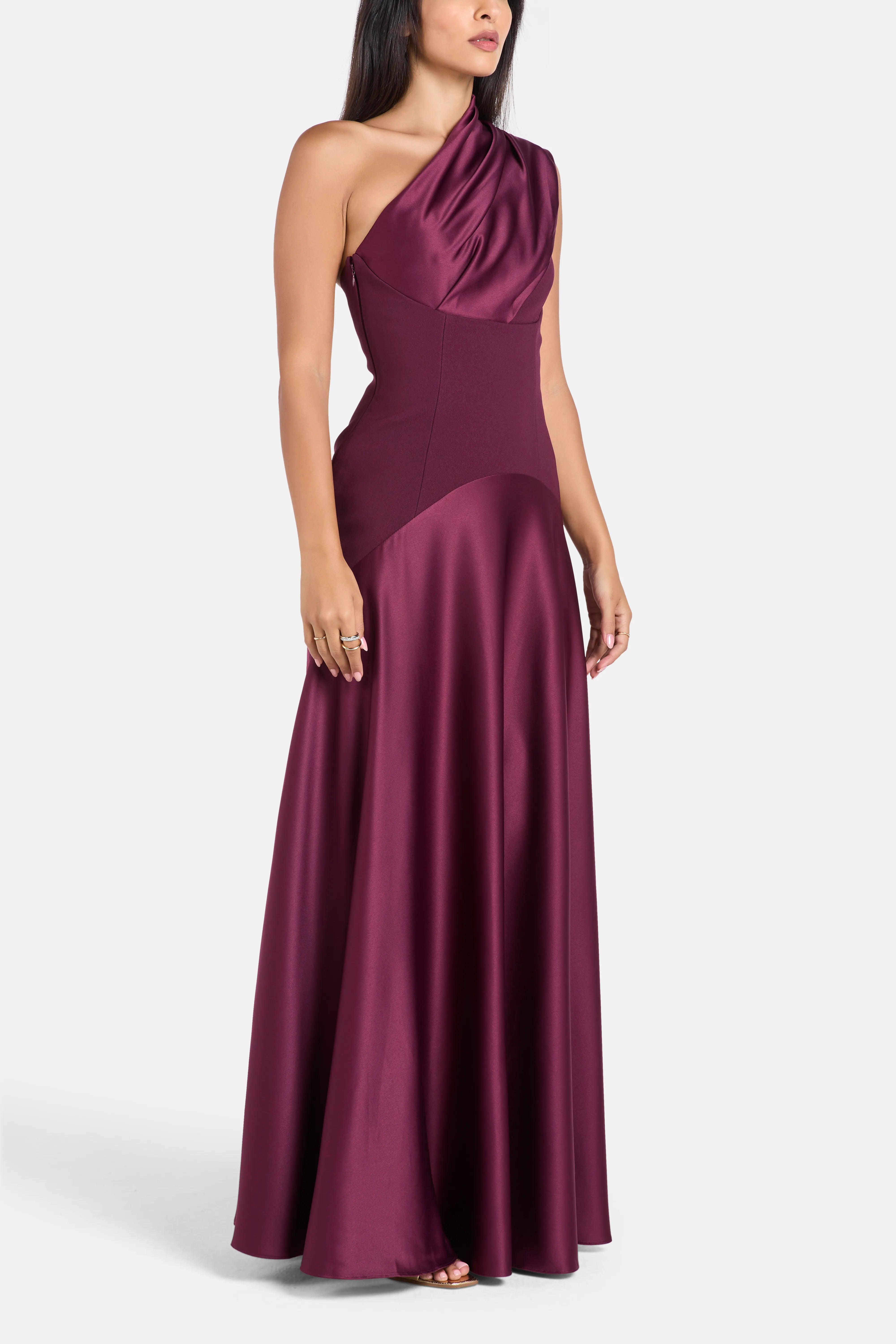 Gabriela One Shoulder Evening Dress in Purple