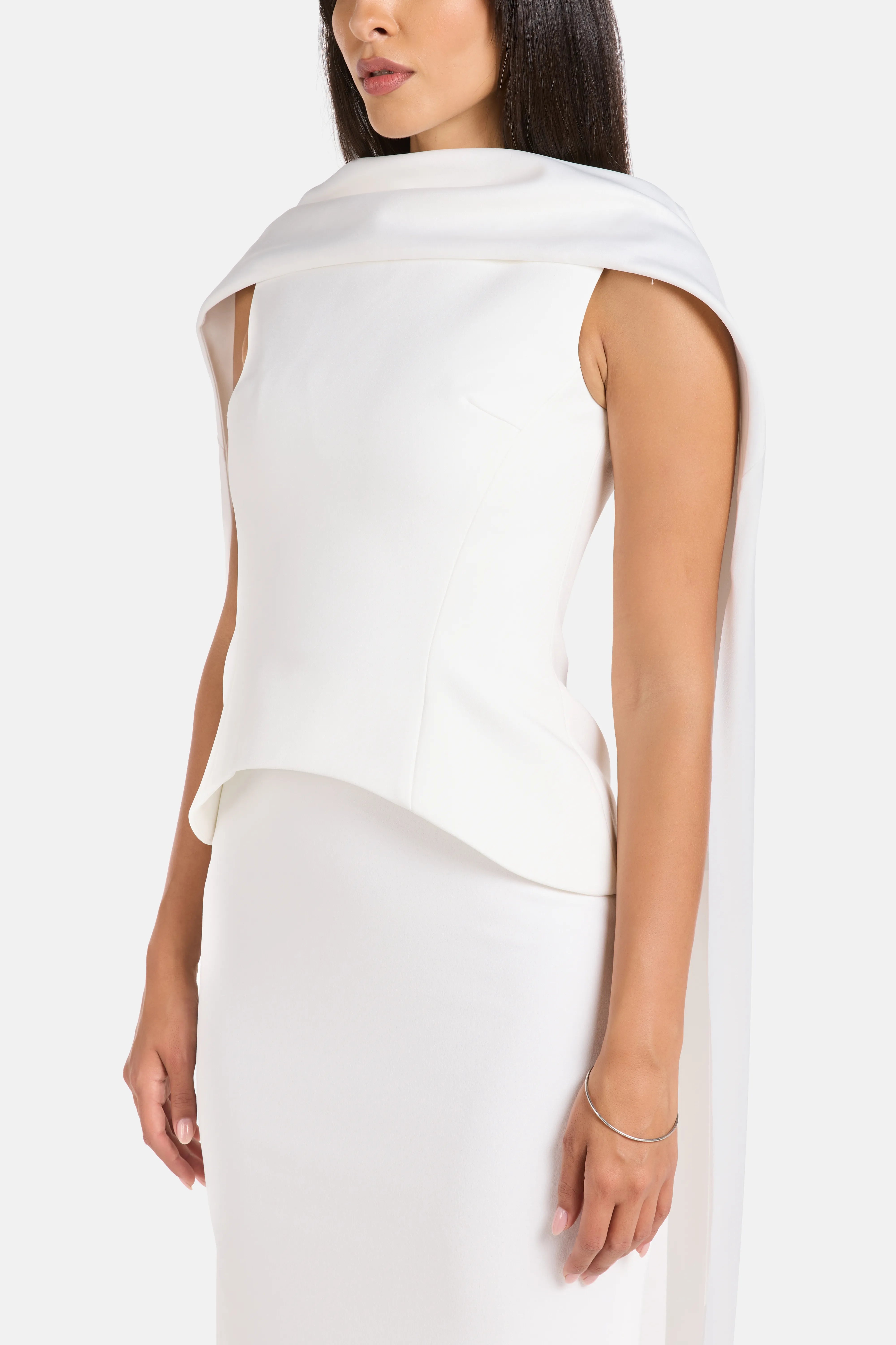 Annie Evening Dress in White with Cape