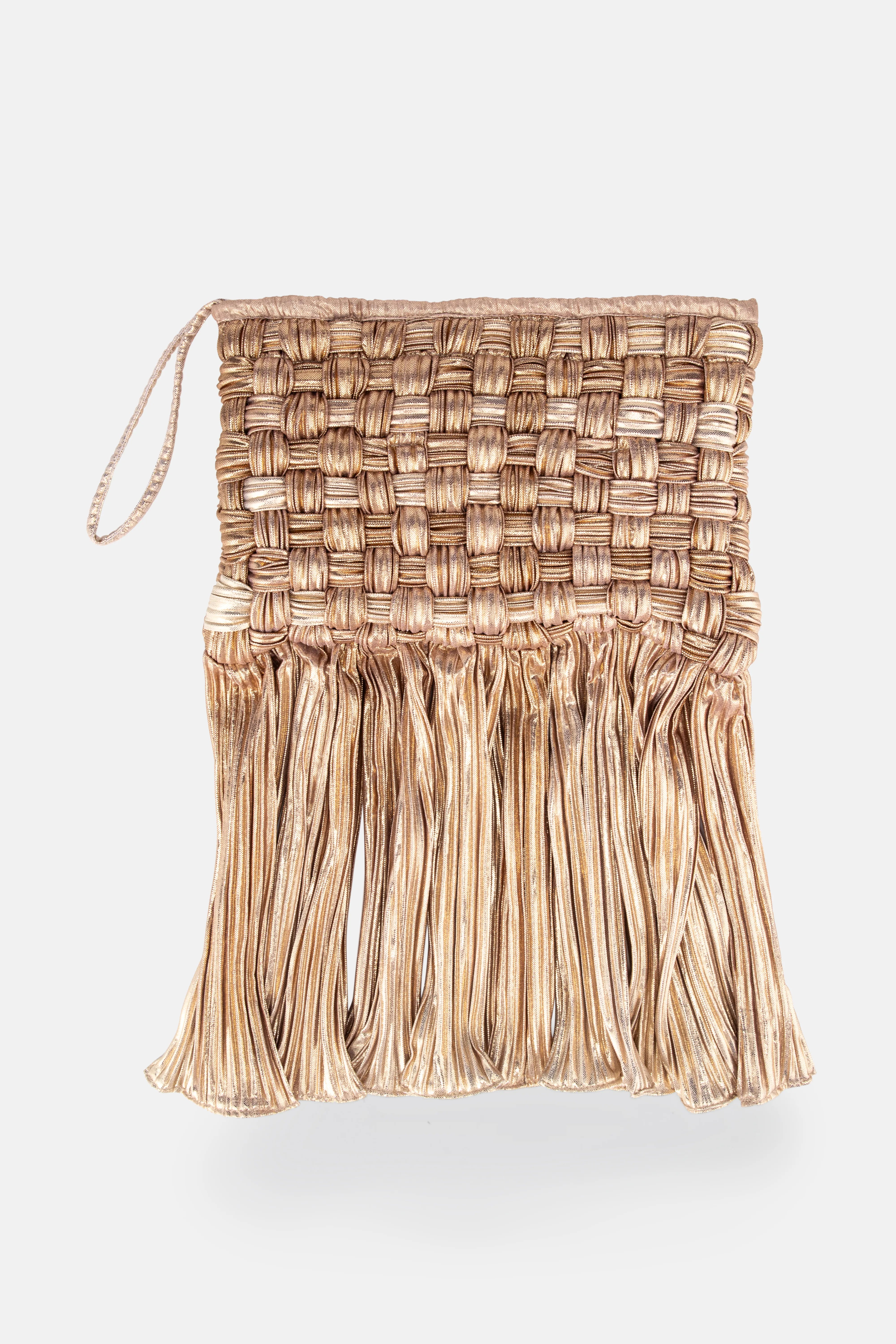 Rachael Fringes Woven Clutch Bag in Gold