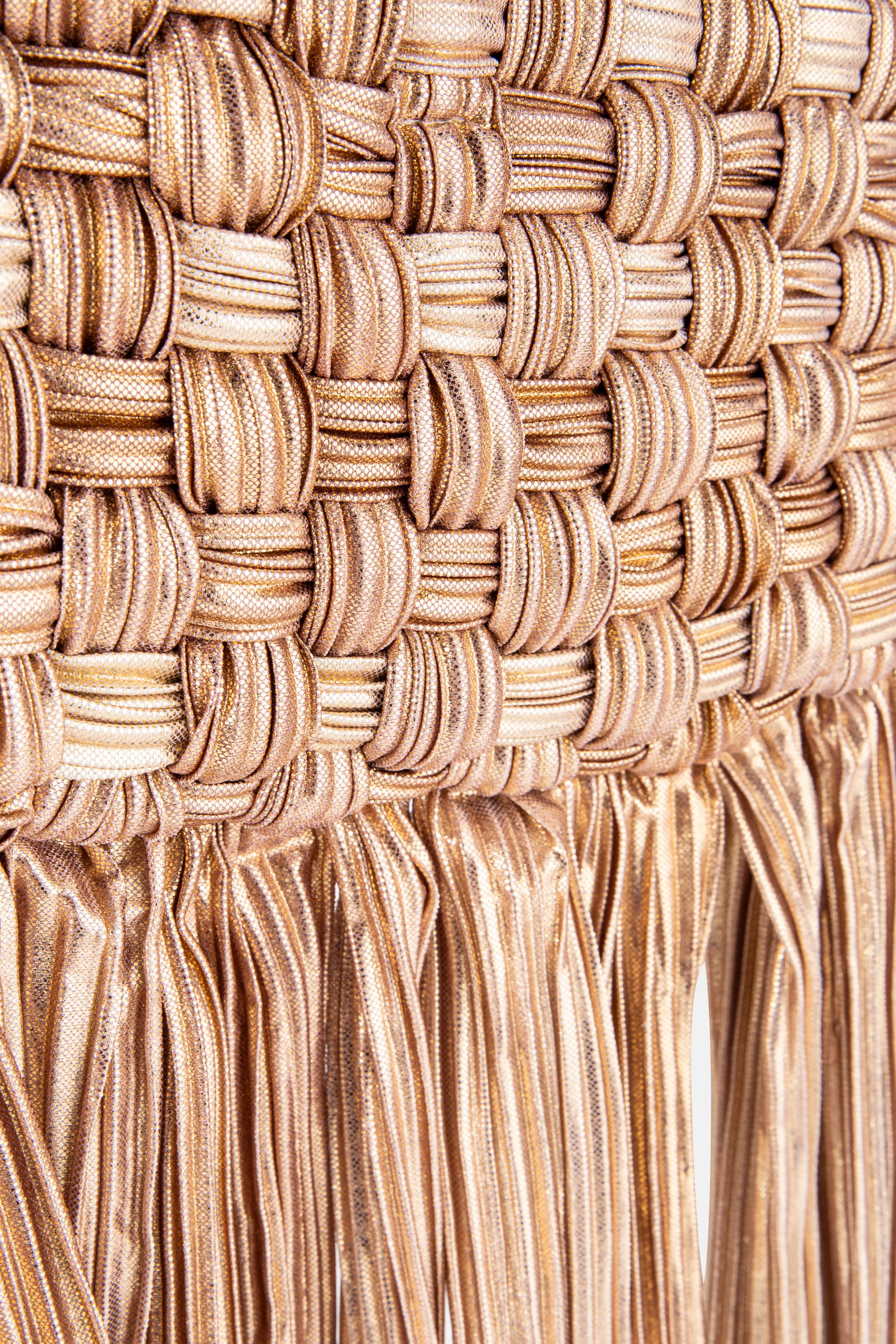 Rachael Fringes Woven Clutch Bag in Gold