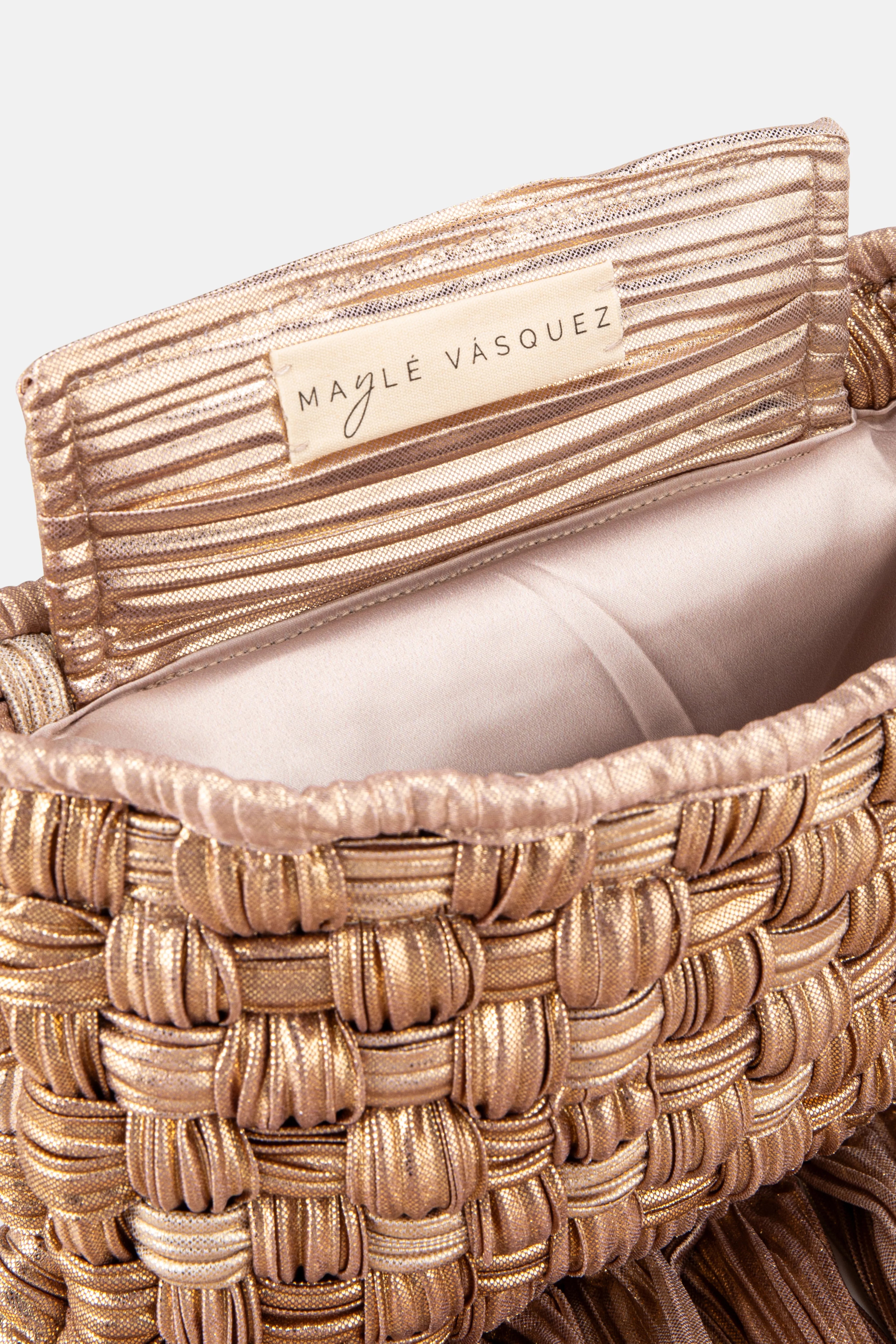 Rachael Fringes Woven Clutch Bag in Gold