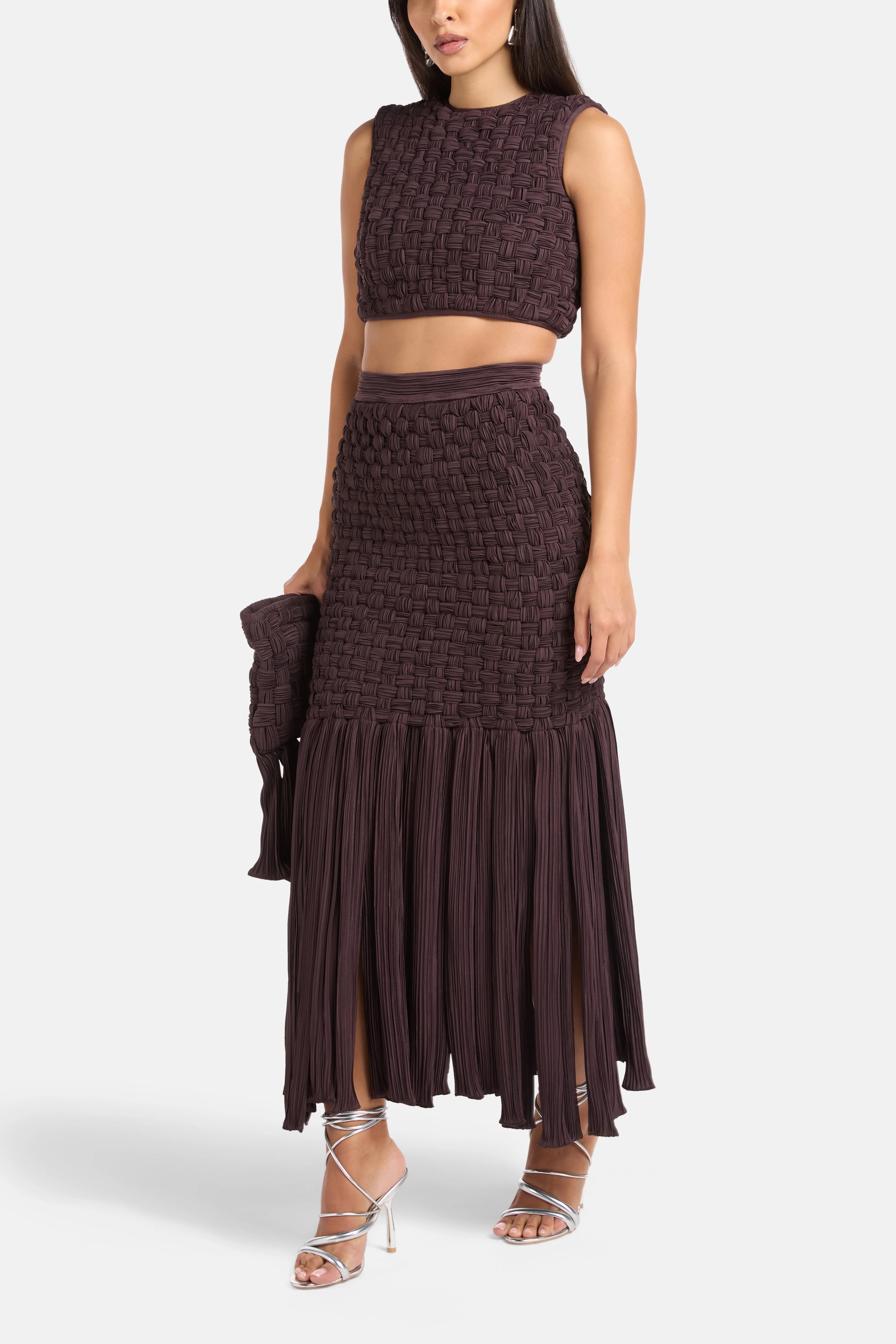 Taino Sleeveless Crop Top in Brown