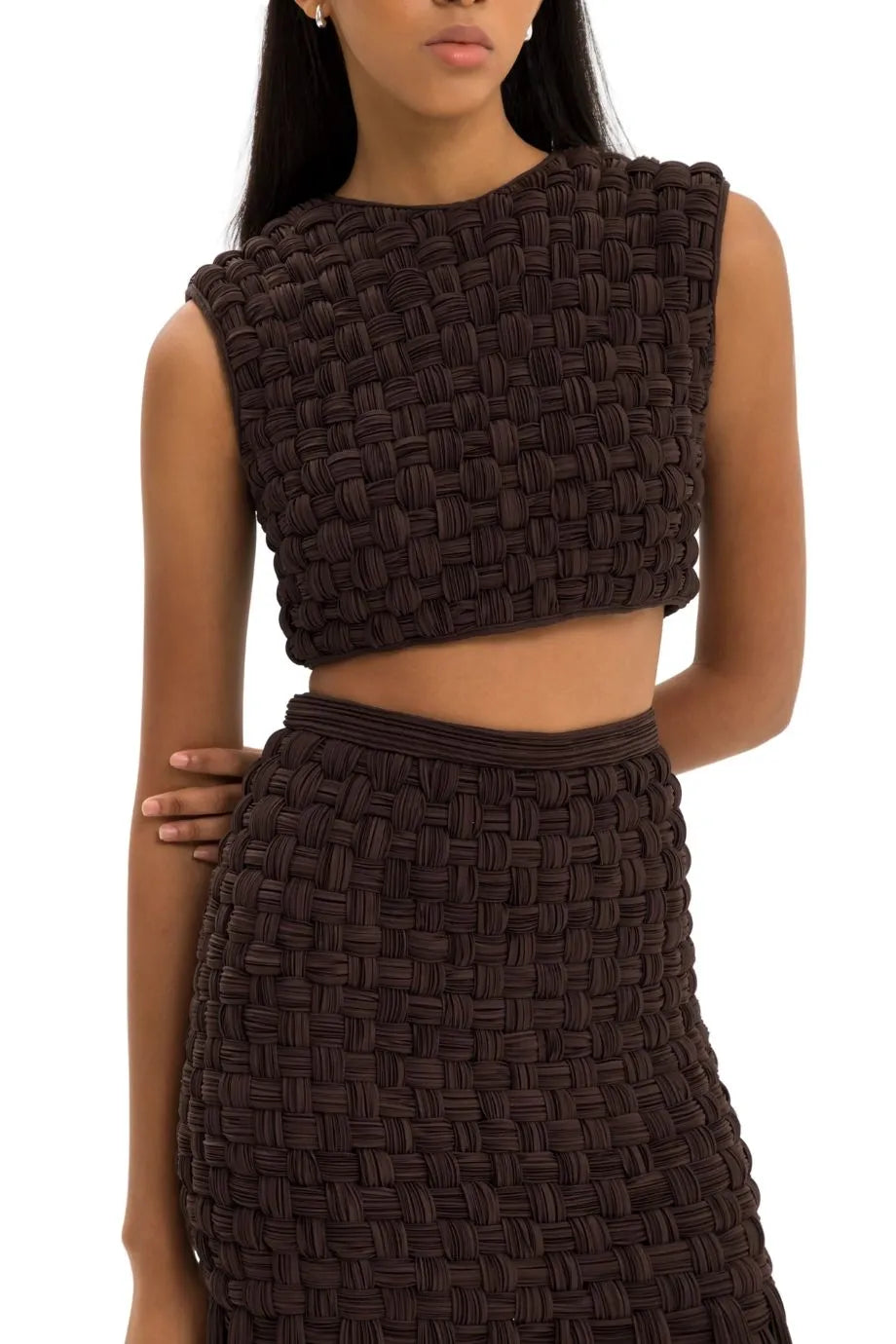 Taino Sleeveless Crop Top in Brown