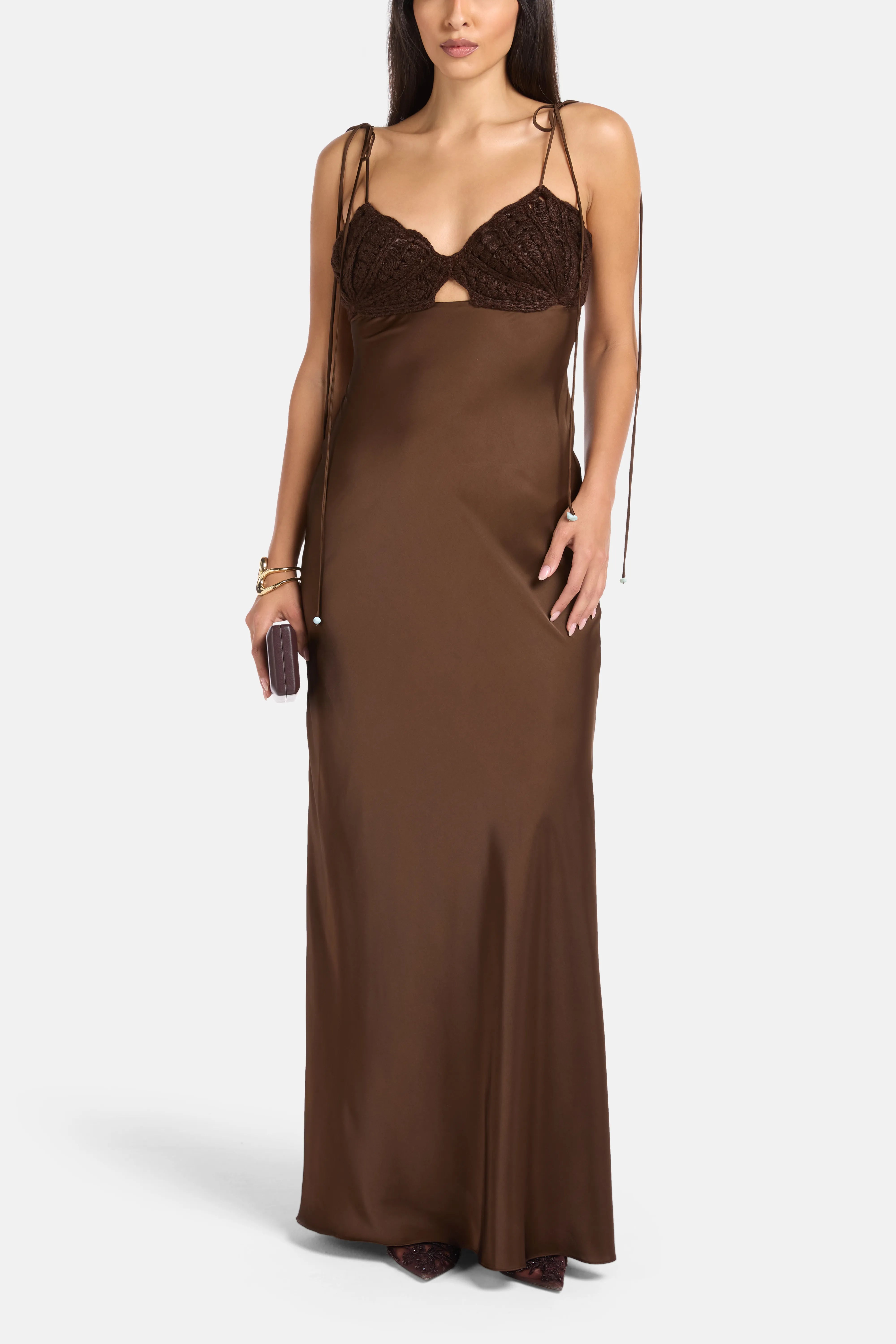 Concha Shell Sleeveless Maxi Dress in Brown