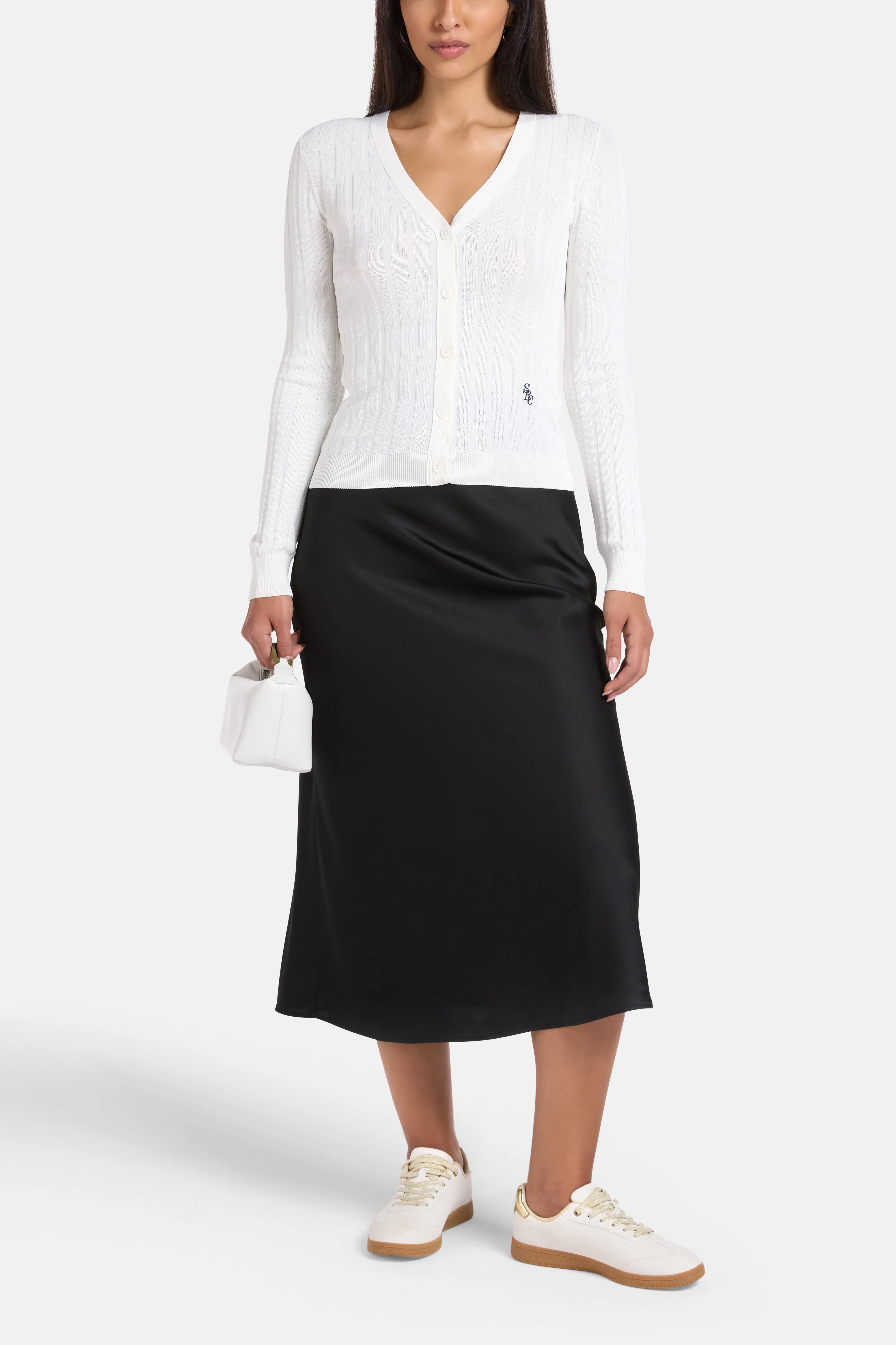 SRC Ribbed Knit Cardigan in White