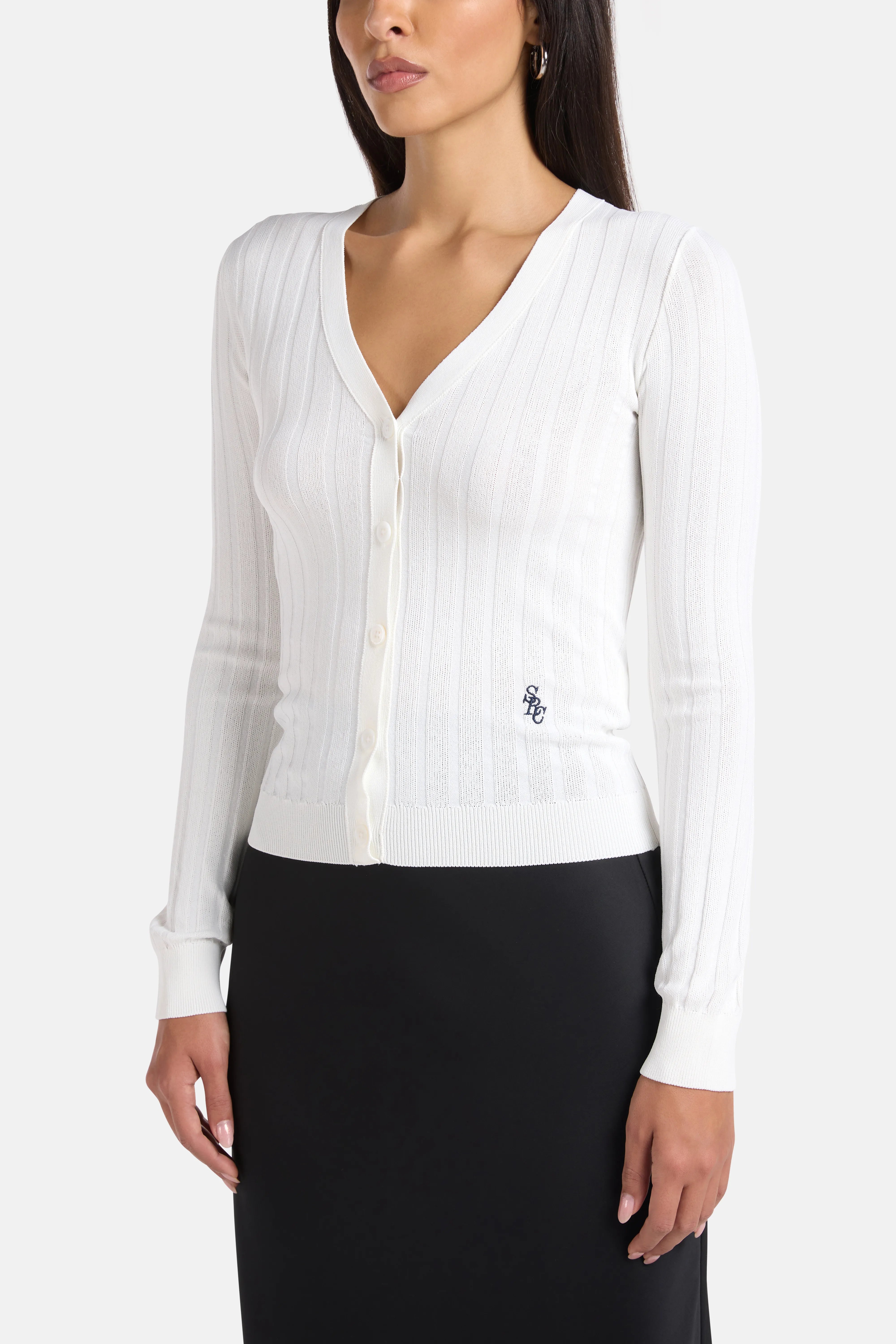 SRC Ribbed Knit Cardigan in White