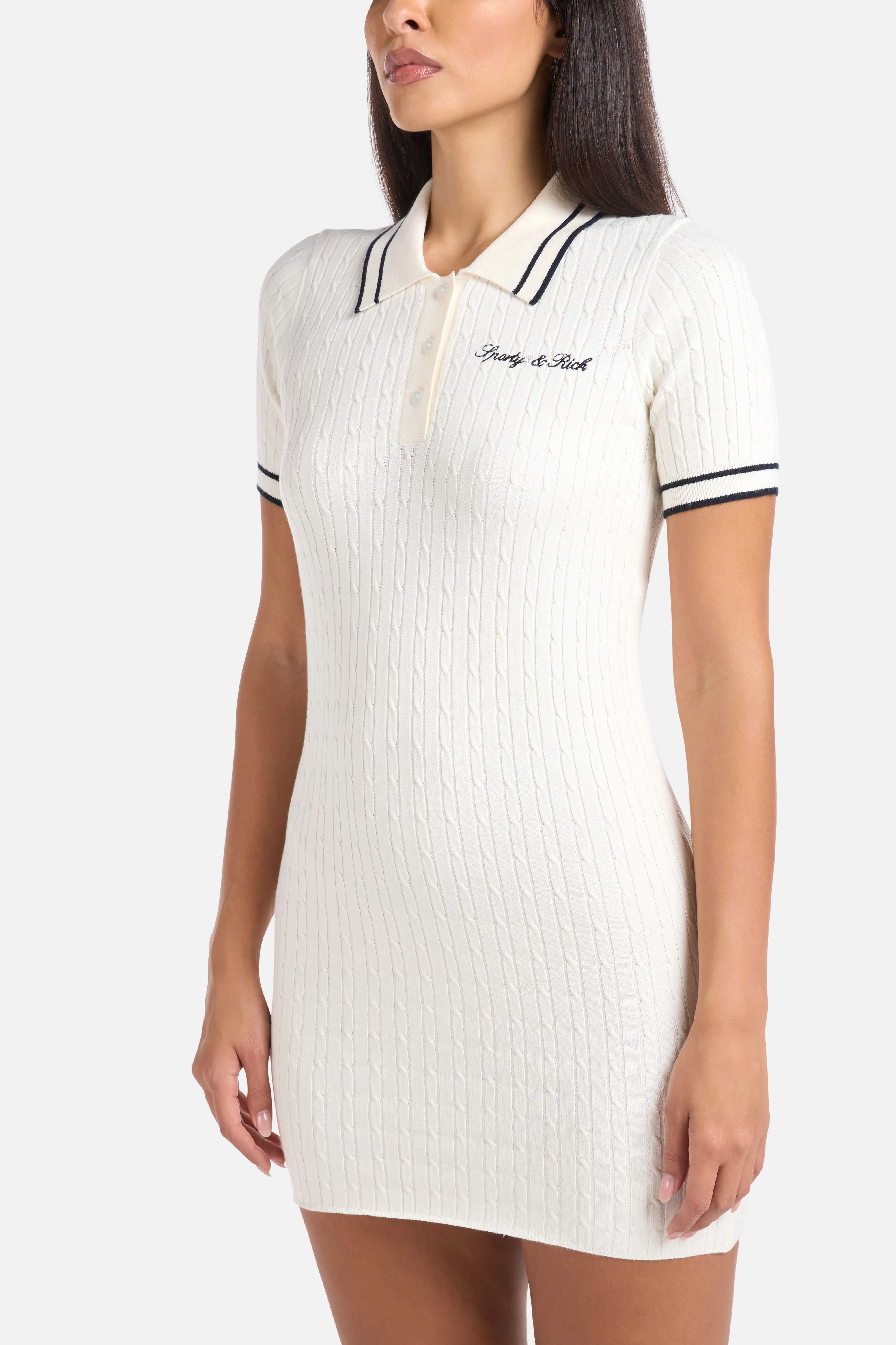 Signature Logo Cable Knit Mini Dress in White
