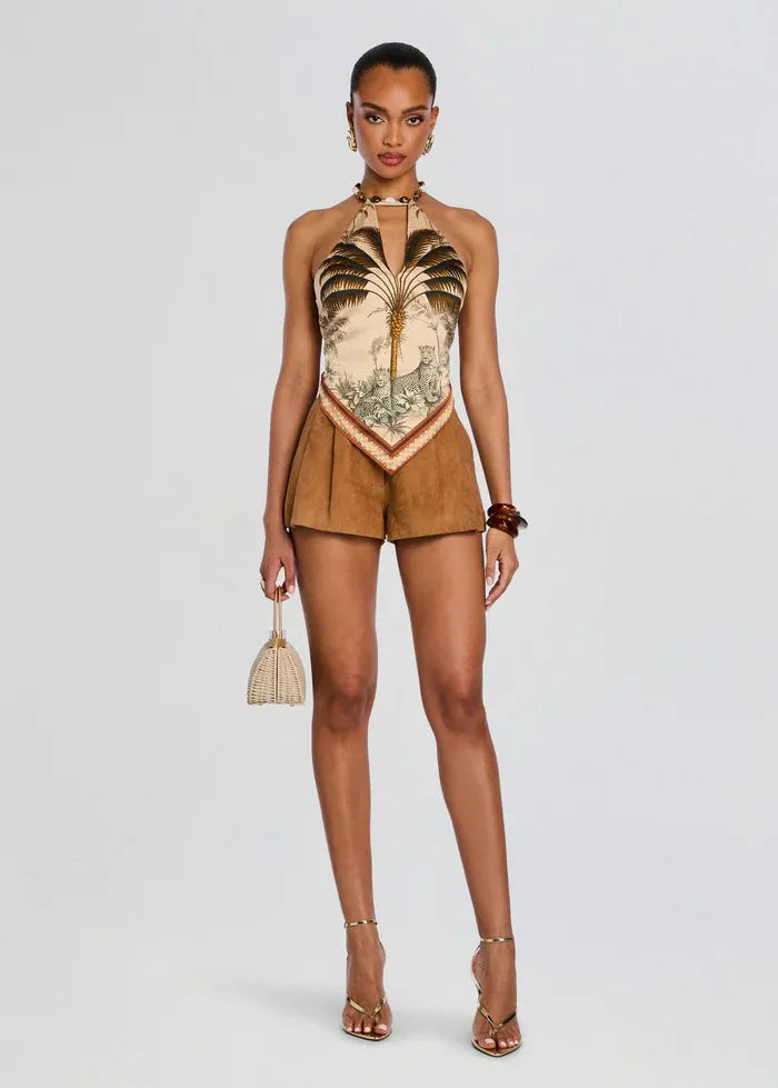 Zaphira Ochre Palma Sleeveless Top in Beige