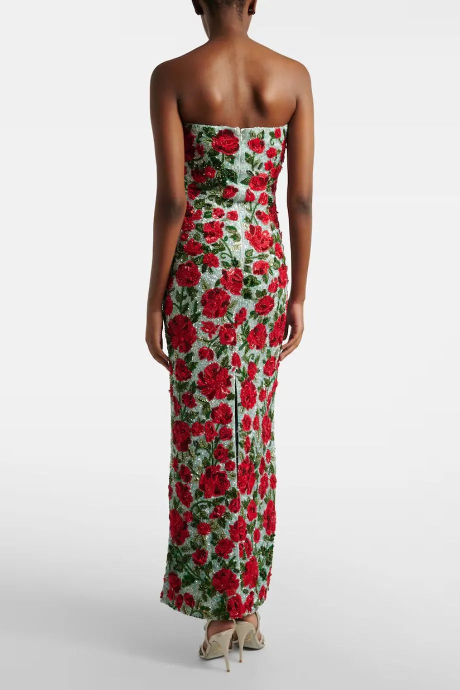 Crimson Rose Sequins Beaded Crystals Strapless Evening Dress in Blue