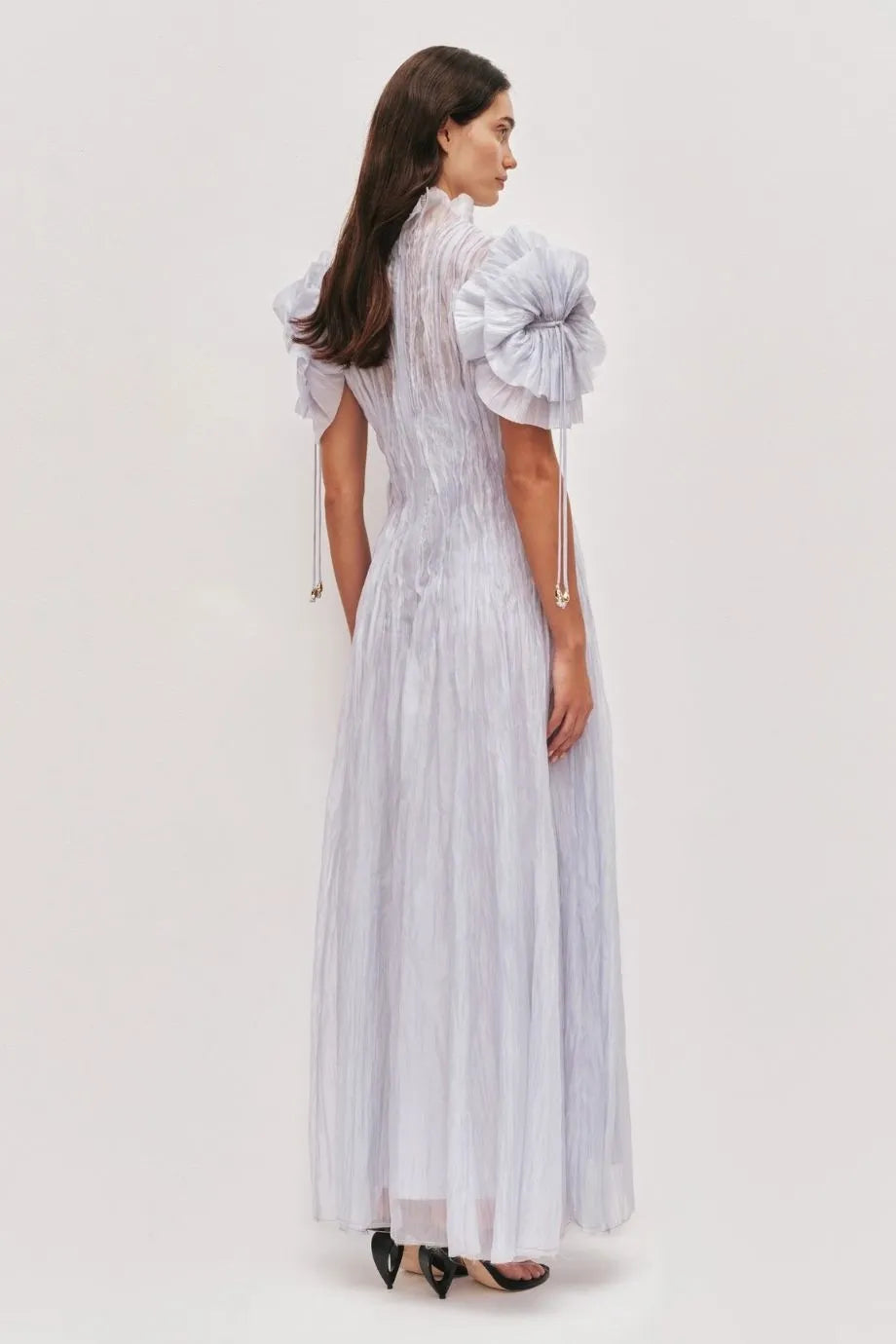 Clara Puffed Sleeves Midi Dress in Blue