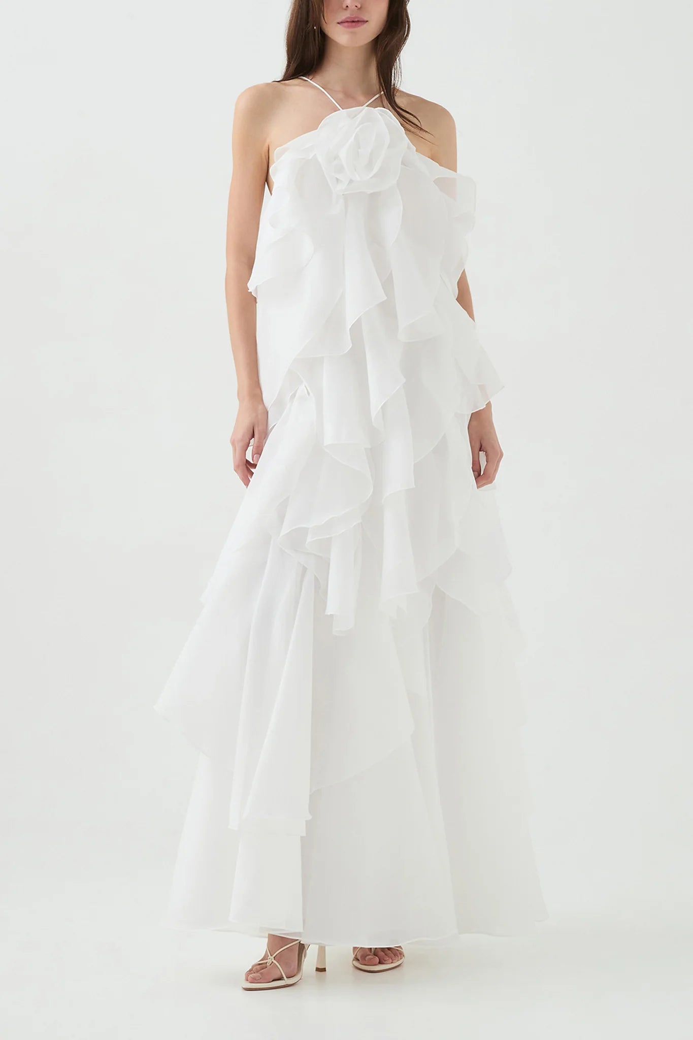 Pandorea Ruffles Layered Sleeveless Maxi Dress in White
