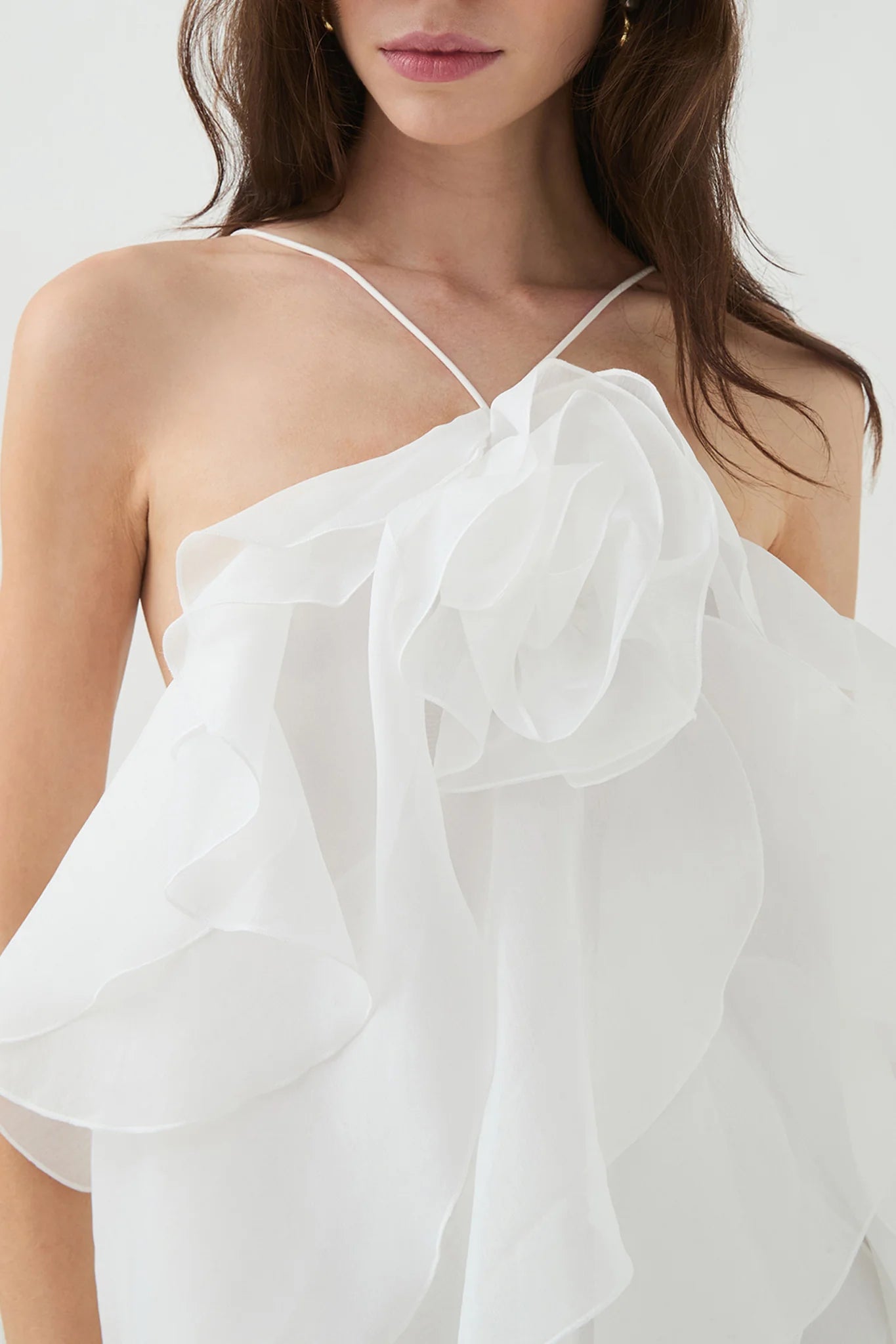 Pandorea Ruffles Layered Sleeveless Maxi Dress in White