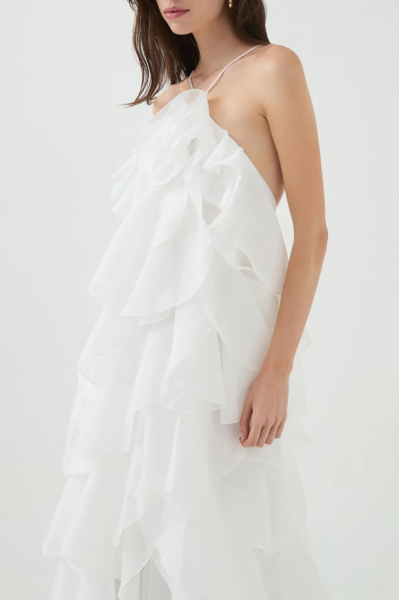 Pandorea Ruffles Layered Sleeveless Maxi Dress in White
