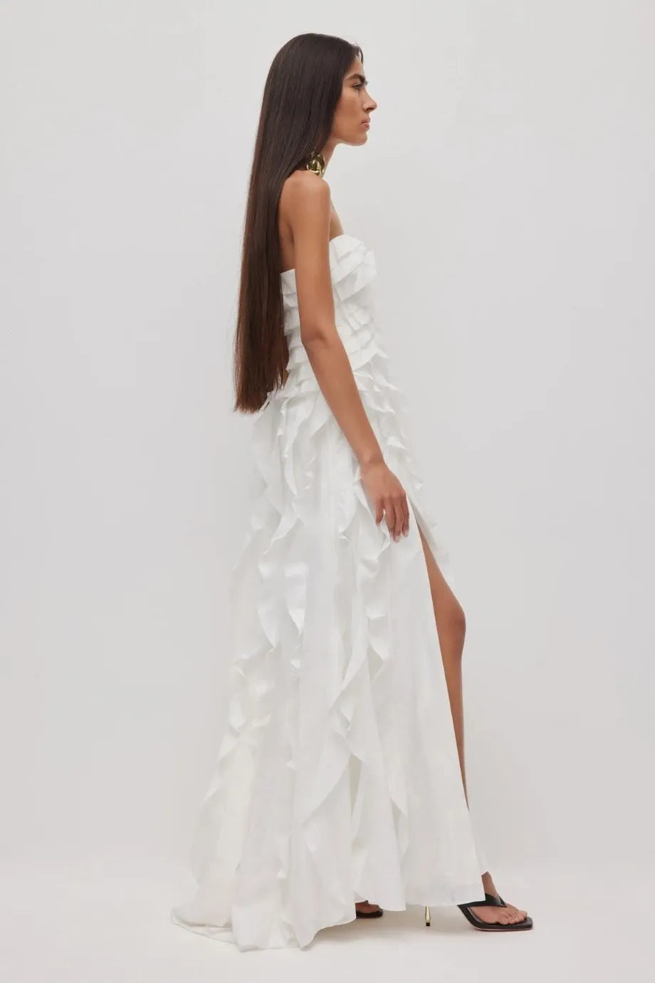 Allairie Ruffles Strapless Maxi Dress in White