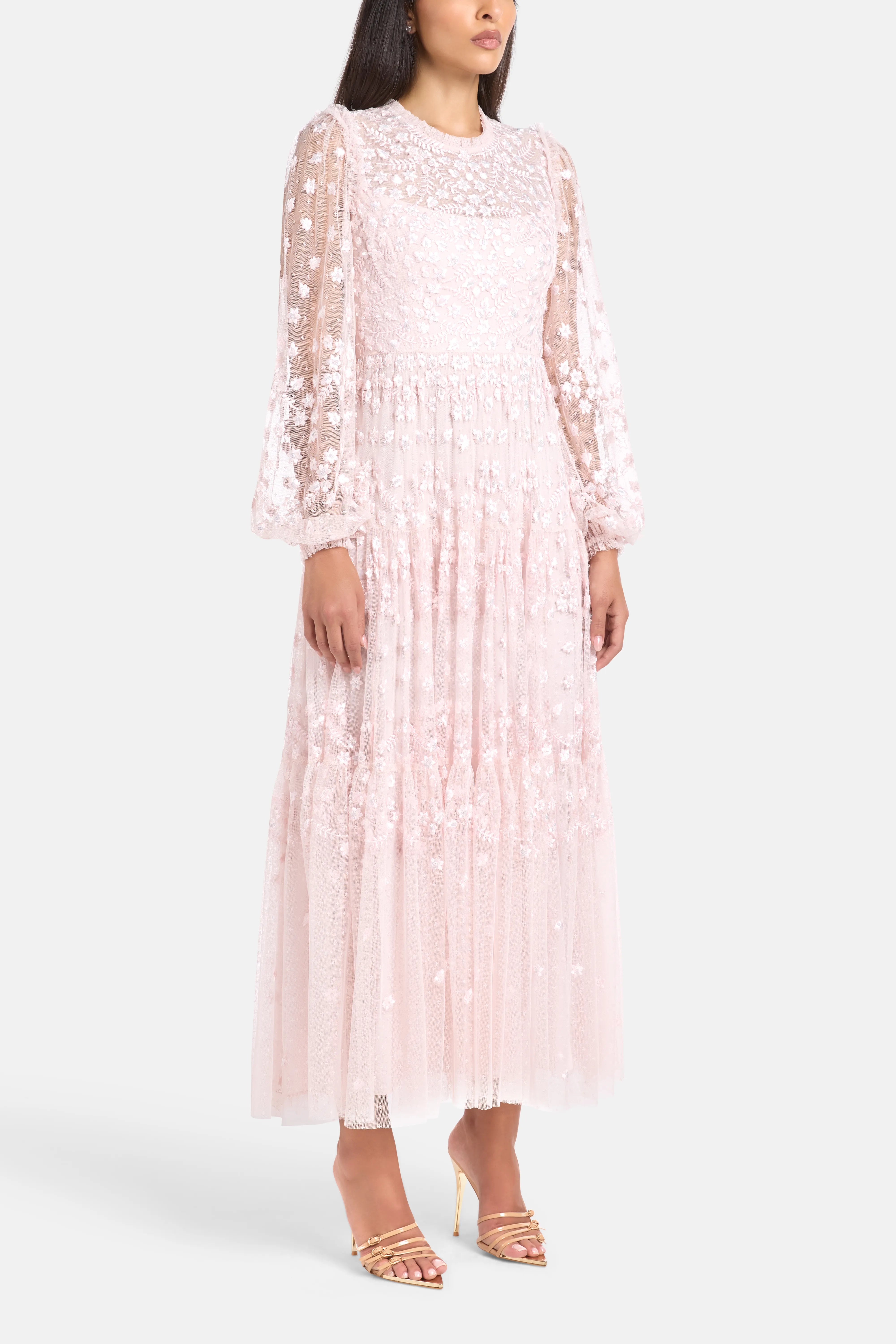 Clover Floral Sequins Evening Dress in Pink