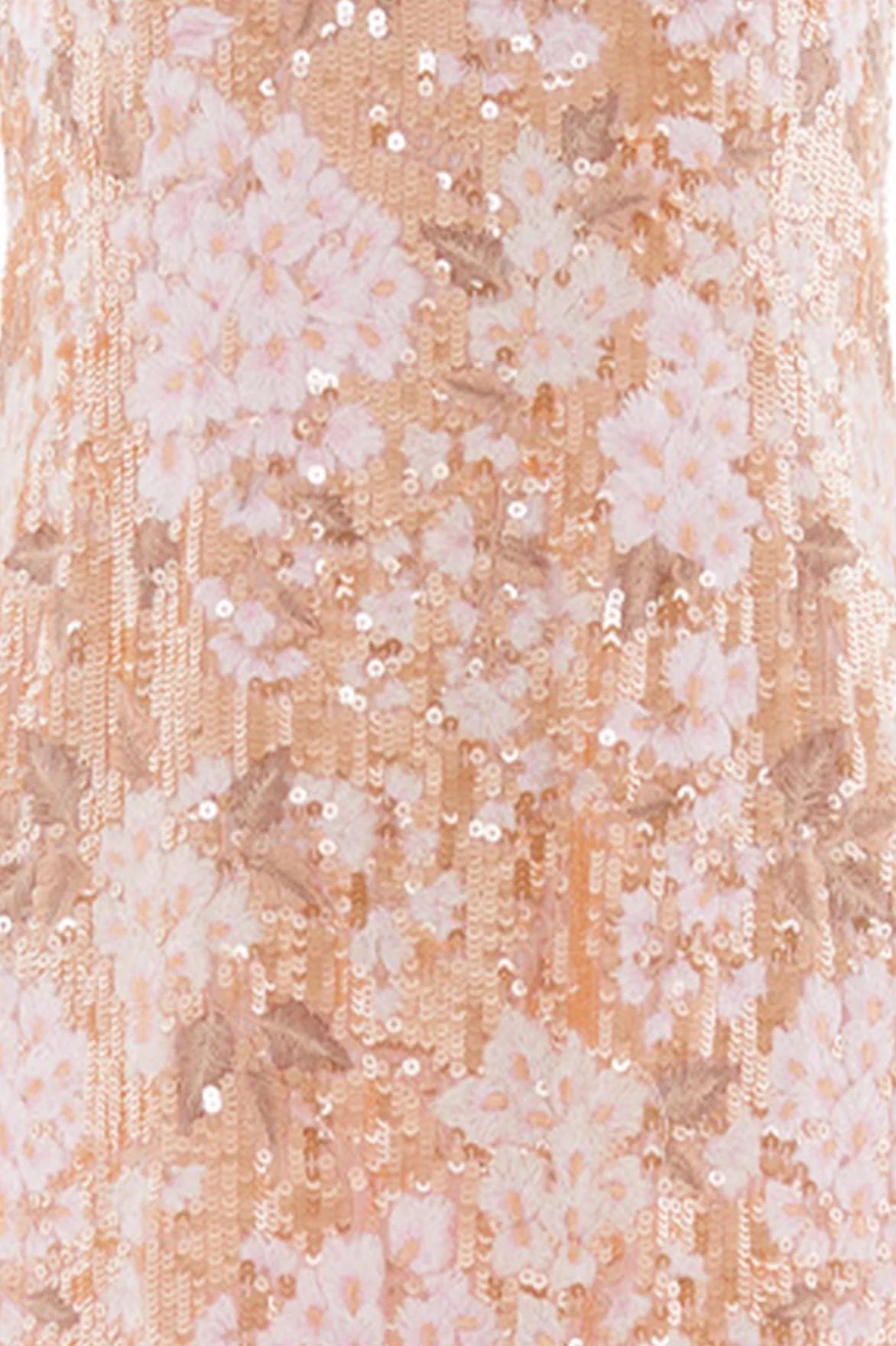Wisteria Shimmer Georgette Sleeveless Floral Sequins Evening Dress in Gold