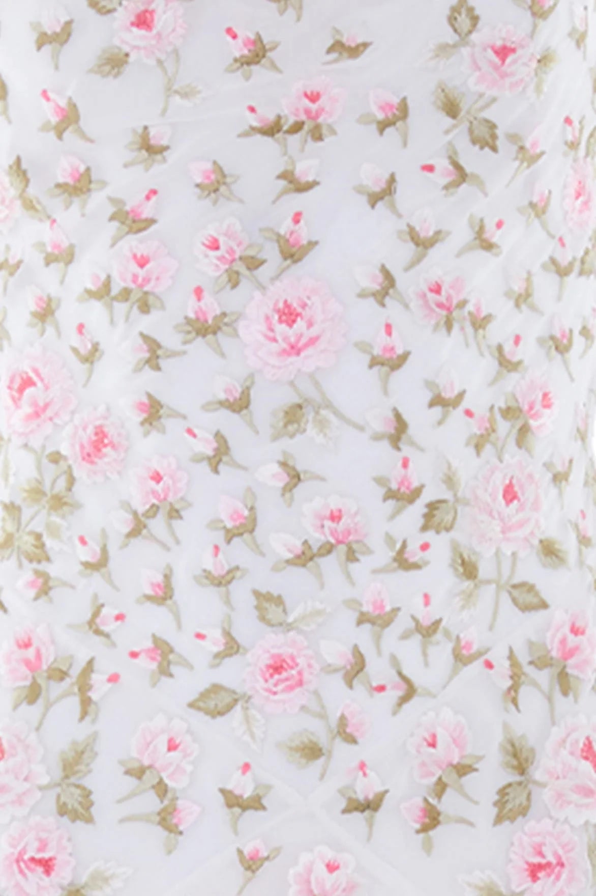 Rose Bloom Georgette Sleeveless Floral Evening Dress in White