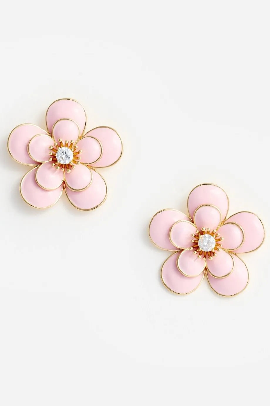 Enamel Floral Earrings in Pink