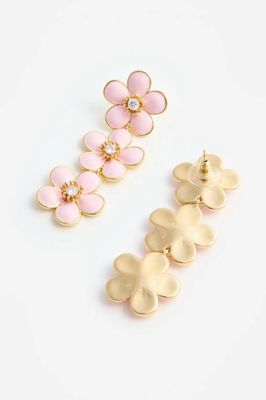 Enamel Floral Tiered Earrings in Pink
