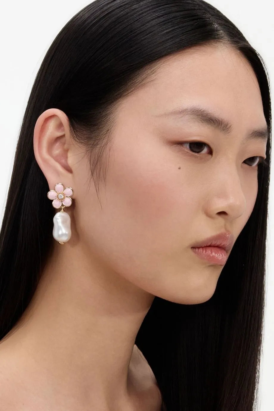 Floral Pearl Drop Earrings in Pink
