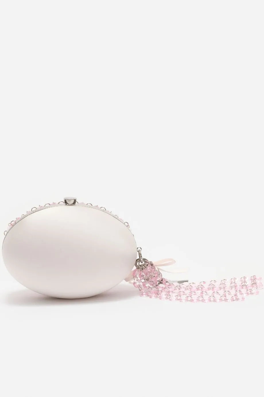 Oval Crystals Chain Clutch Bag in Pink