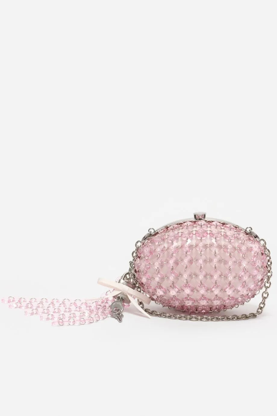 Oval Crystals Chain Clutch Bag in Pink