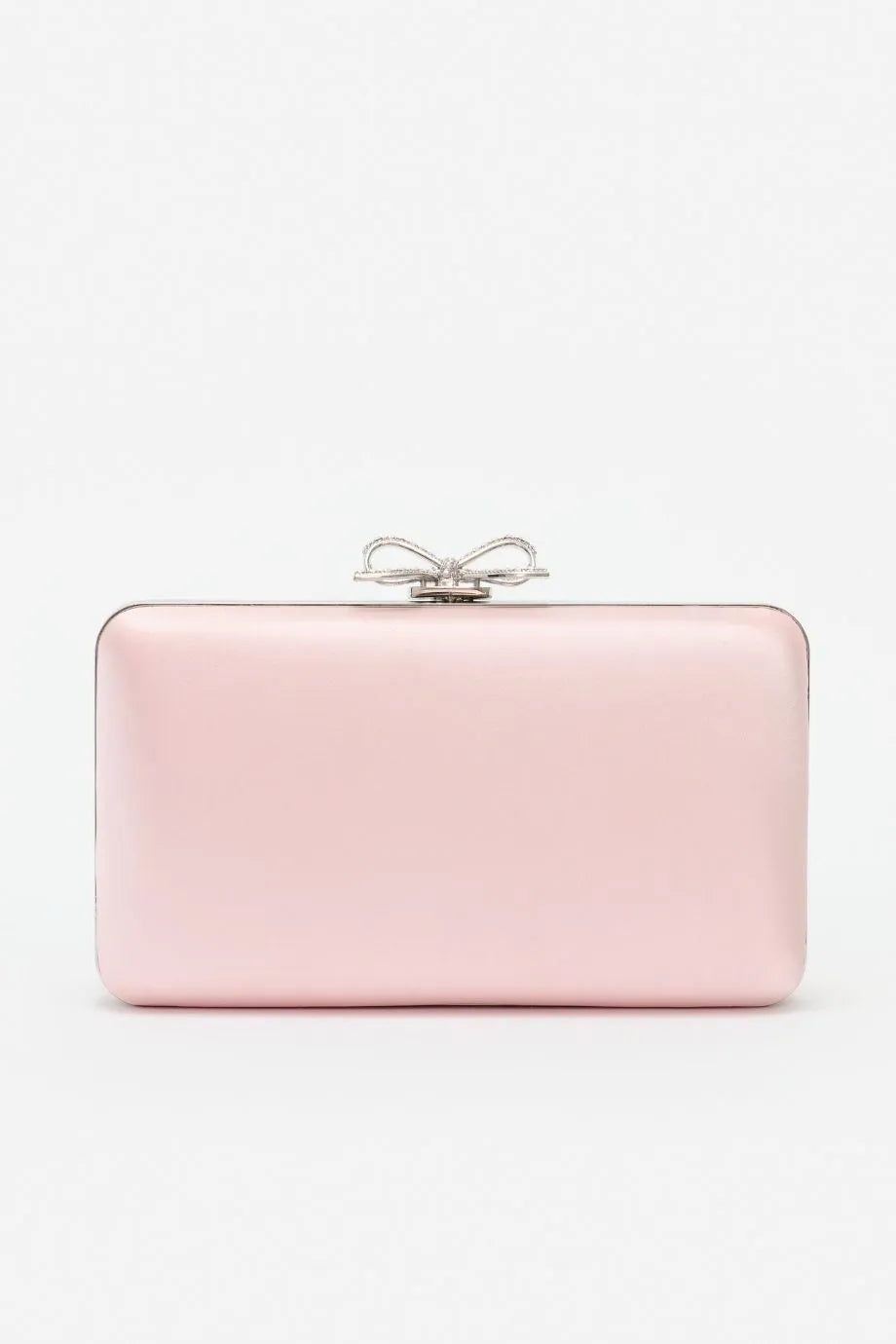 Bow Satin Clutch Bag in Pink