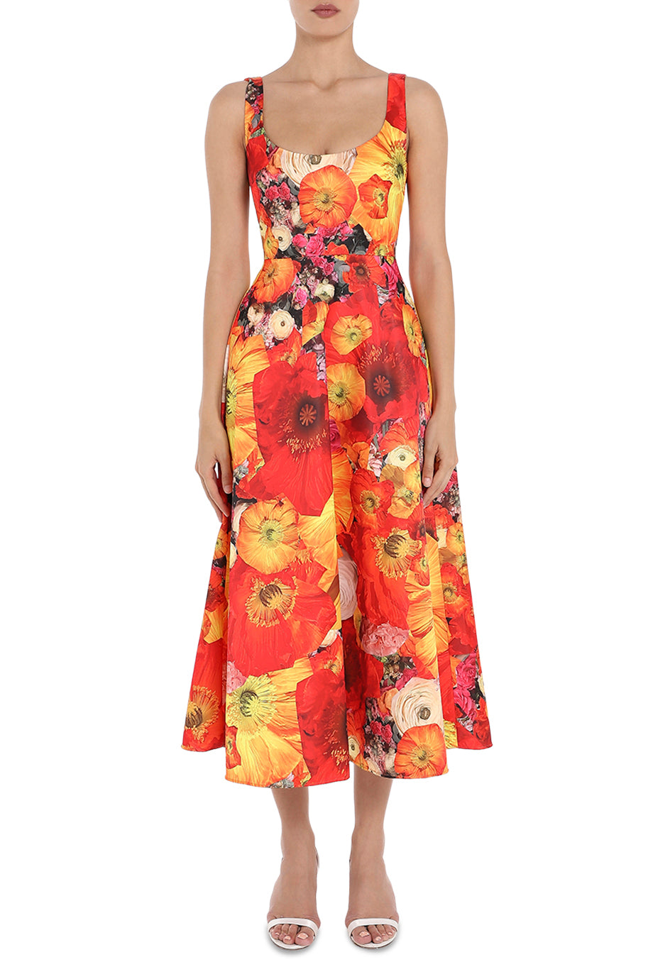 Christopher Kane A-Line Floral Dress in Orange. Front view. Shop from Etoile La Boutique.